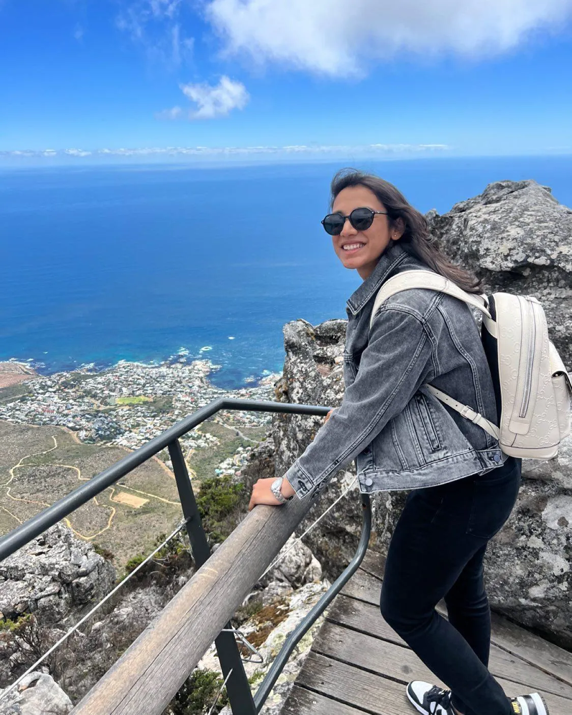 Smriti Mandhana enjoying a scenic mountain view during hike