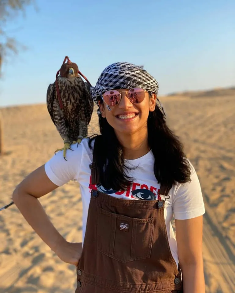 Smriti Mandhana falcon in the desert during a leisure trip