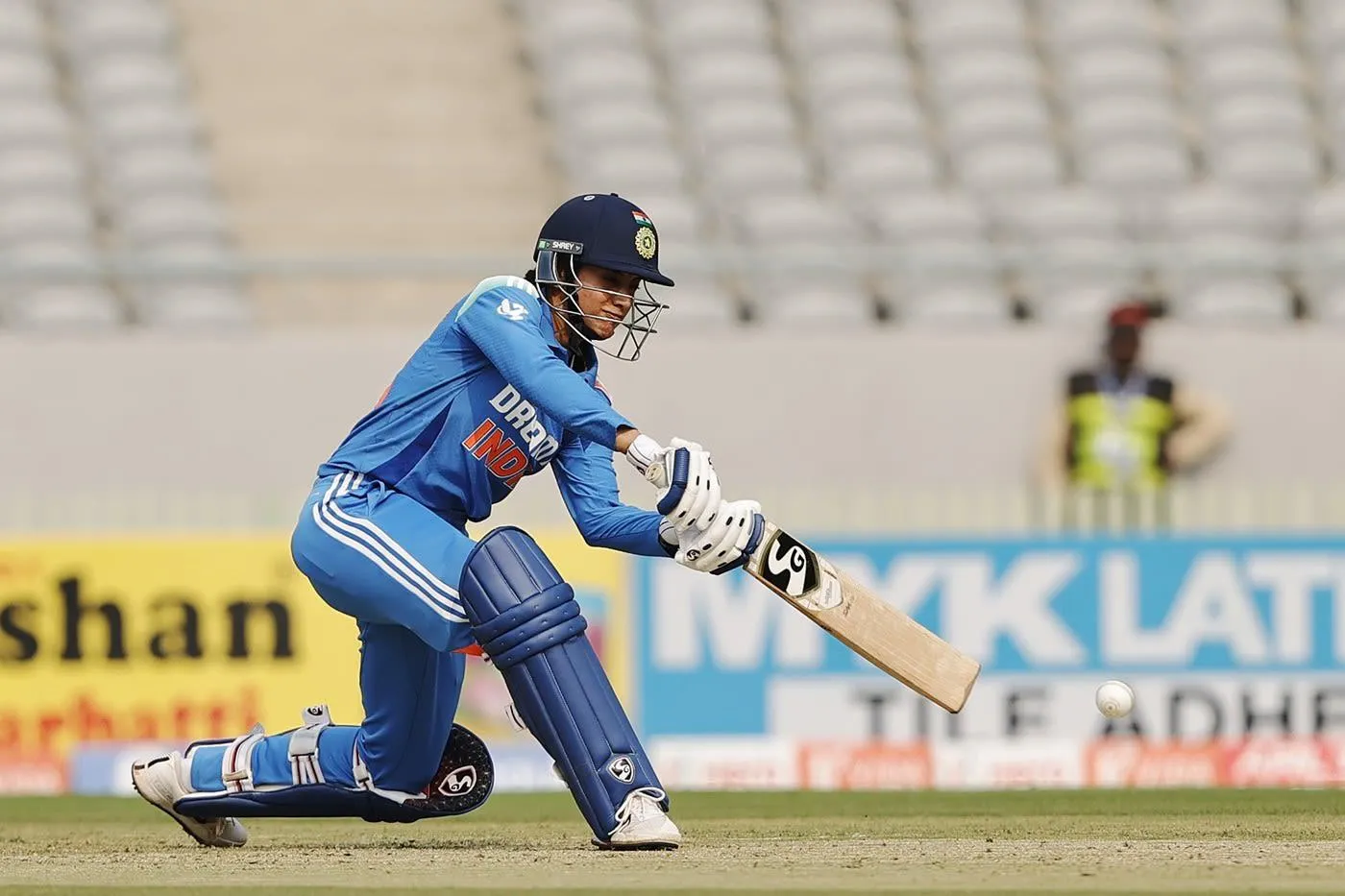 Smriti Mandhana in action during an intense cricket match