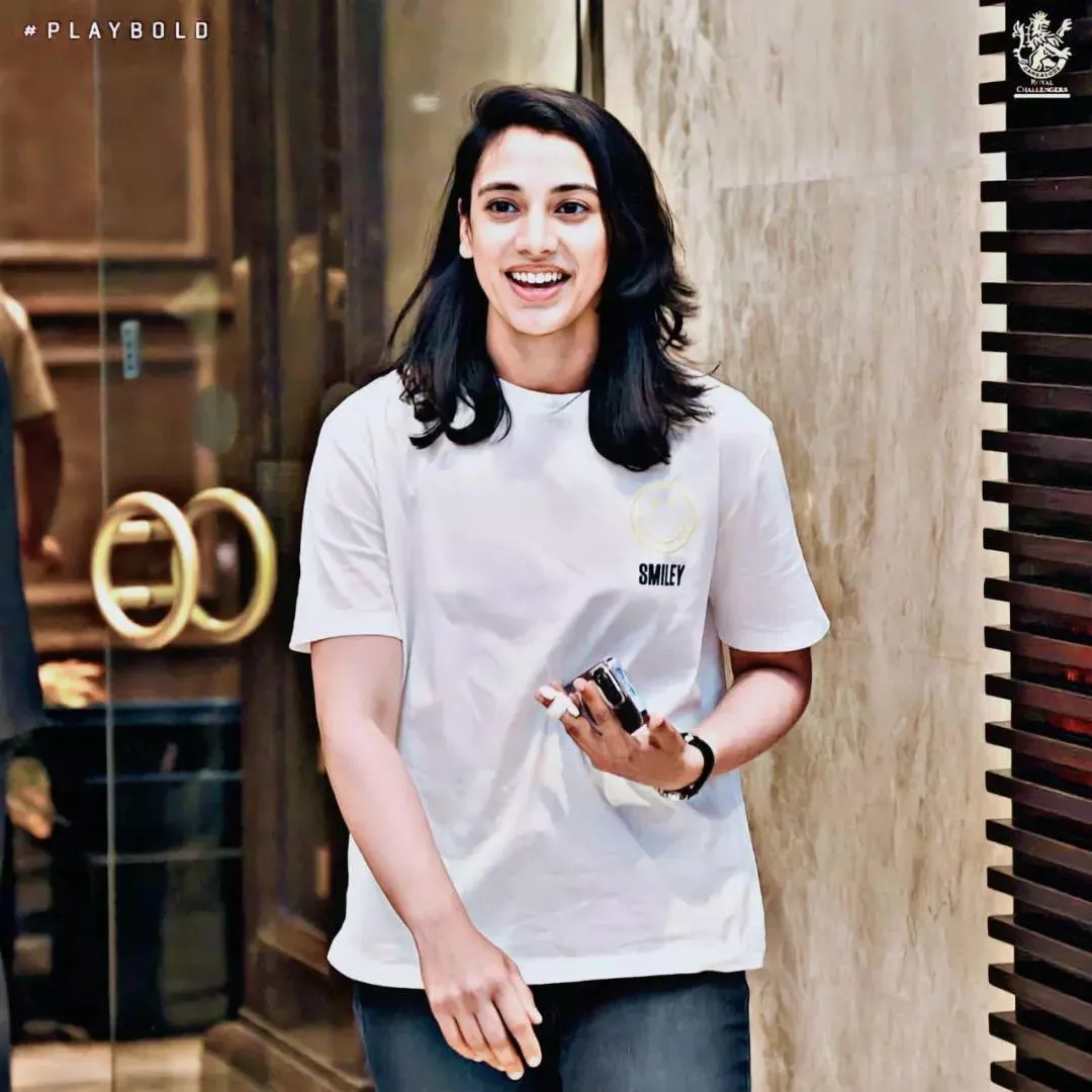 Smriti Mandhana in casual attire posing for a photoshoot