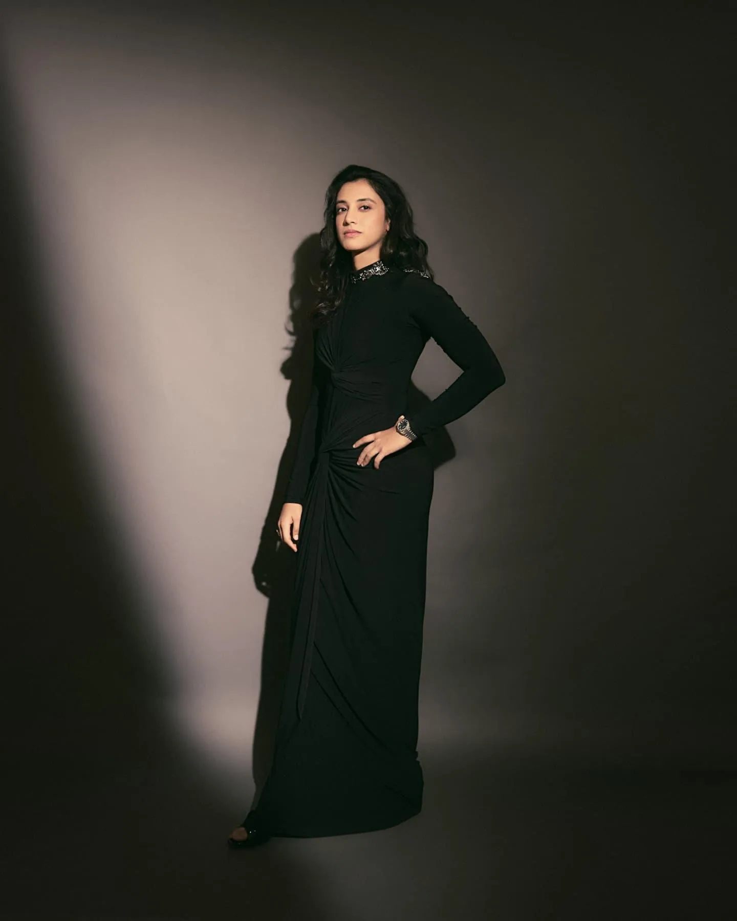 Smriti Mandhana in Elegant Black Gown Studio Portrait