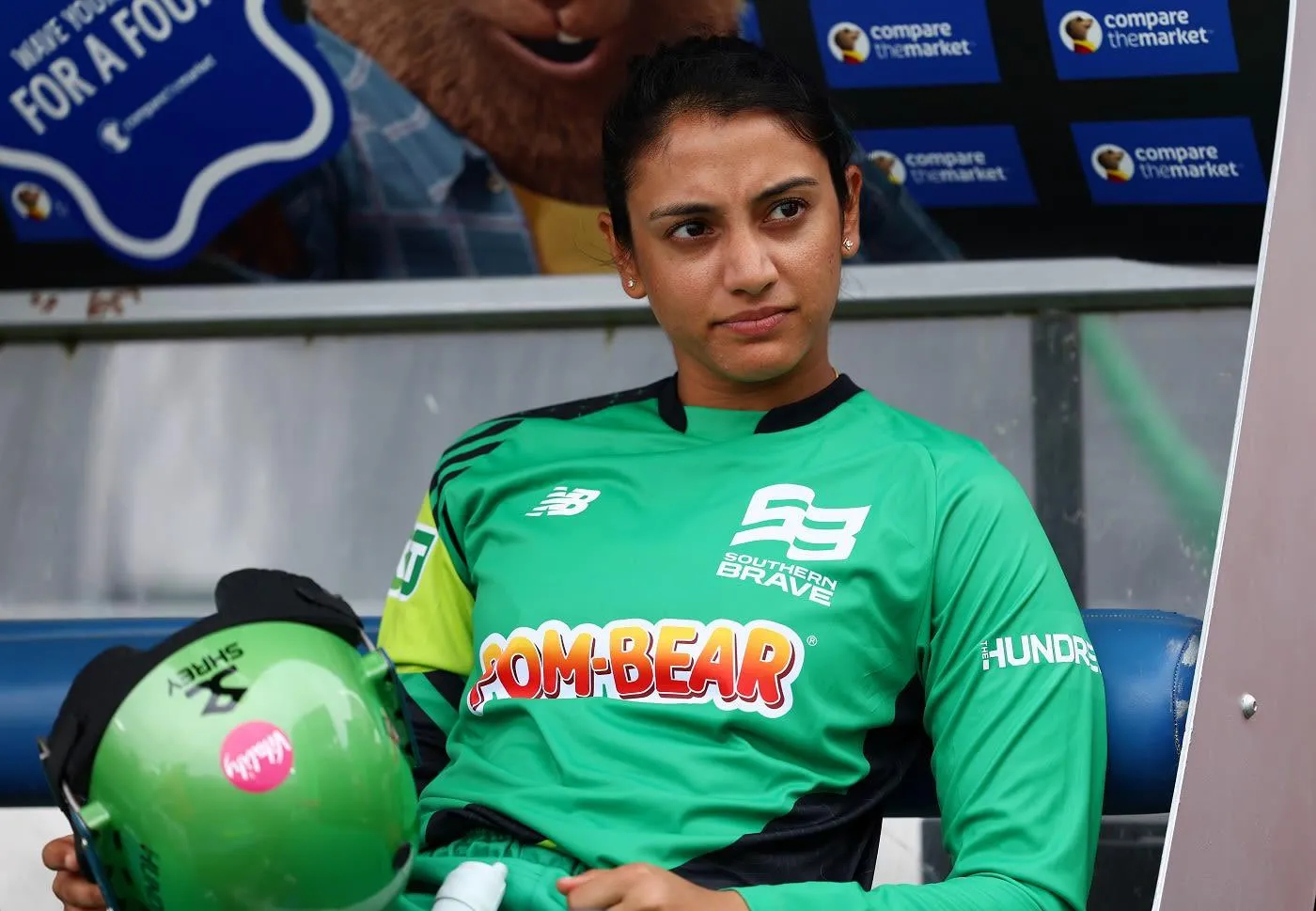 Smriti Mandhana in her cricket uniform gearing up for action