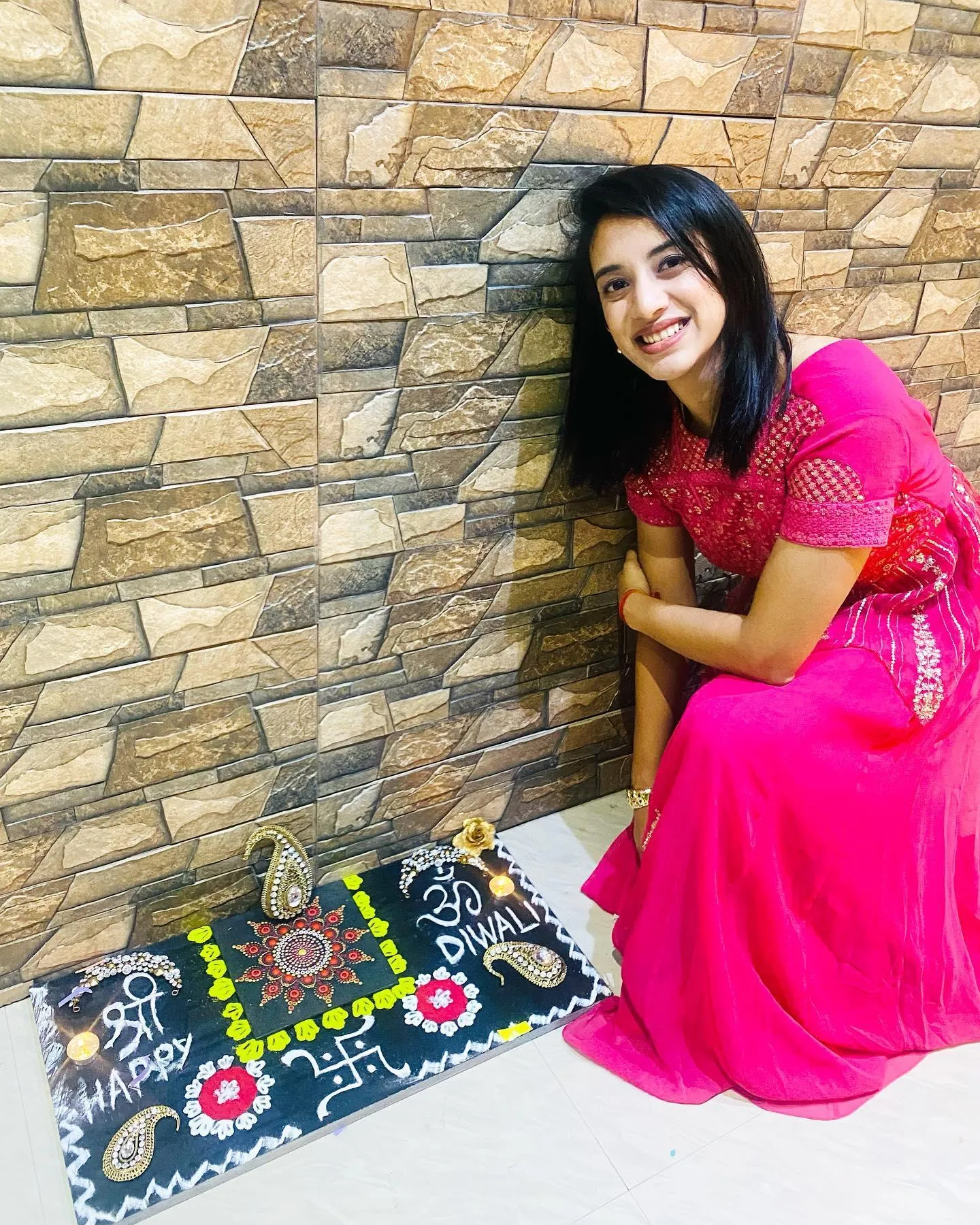 Smriti Mandhana in Pink Dress Near DJ Console wallpaper