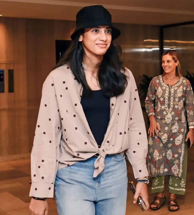 Smriti Mandhana in polka dot outfit at indoor event