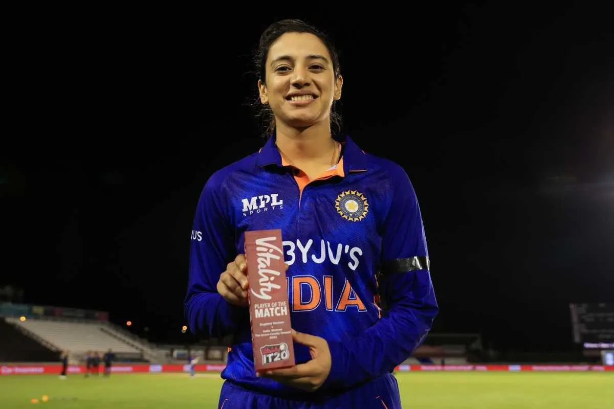 Smriti Mandhana Laughing During Training in Blue Jersey