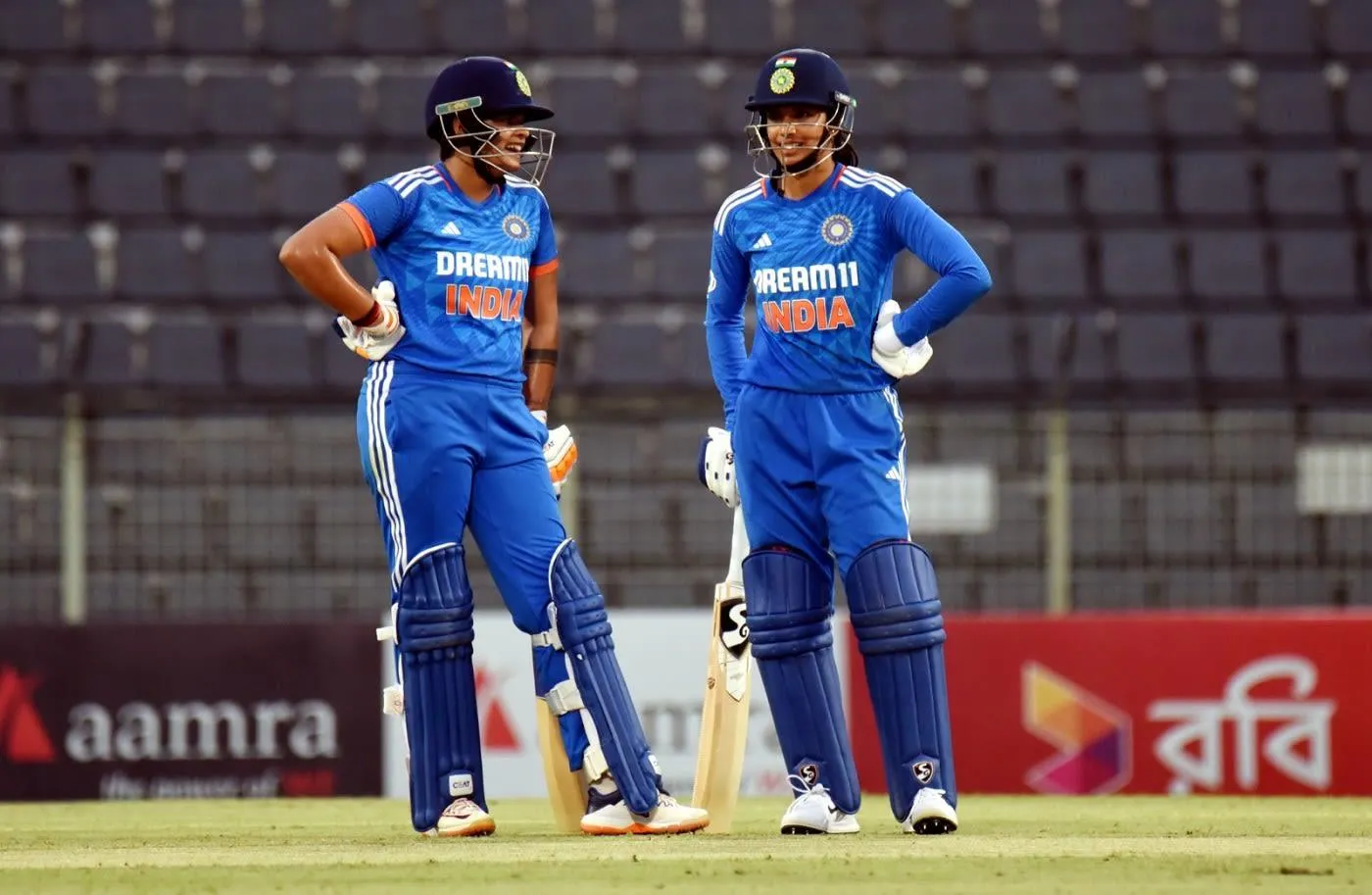 Smriti Mandhana playing cricket with intense concentration