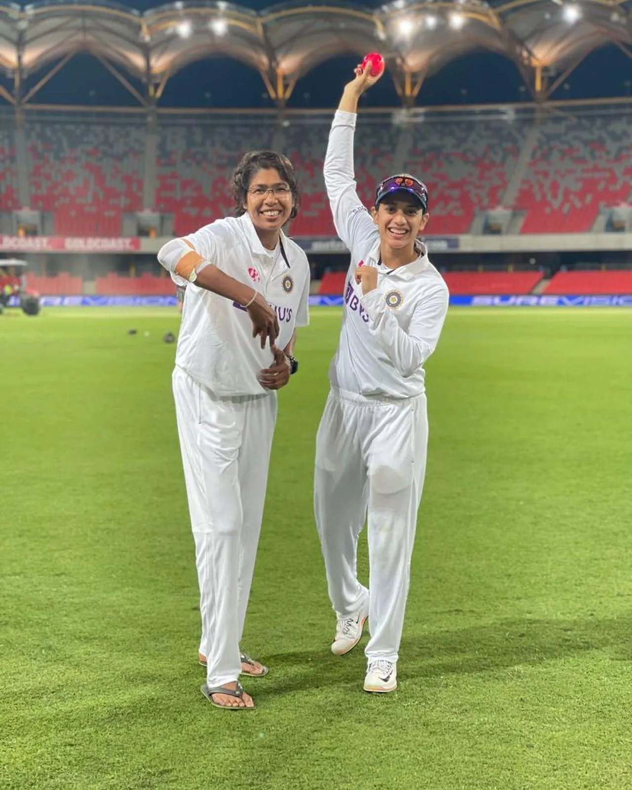 Smriti Mandhana Posing Proudly with Cricket Teammate
