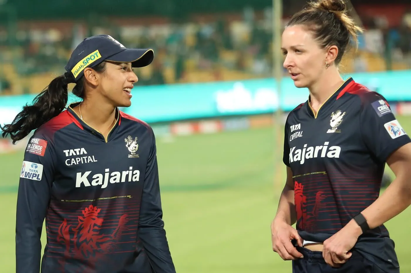 Smriti Mandhana preparing for a cricket shot during a match