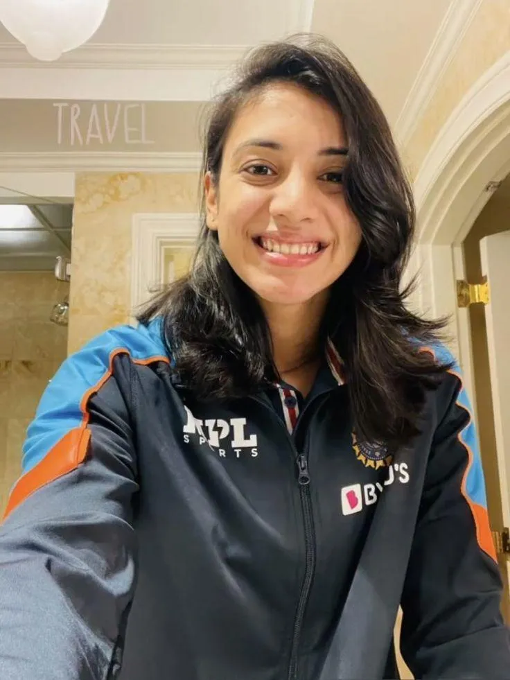 Smriti Mandhana Smiling in Casual Sports Jacket Indoors