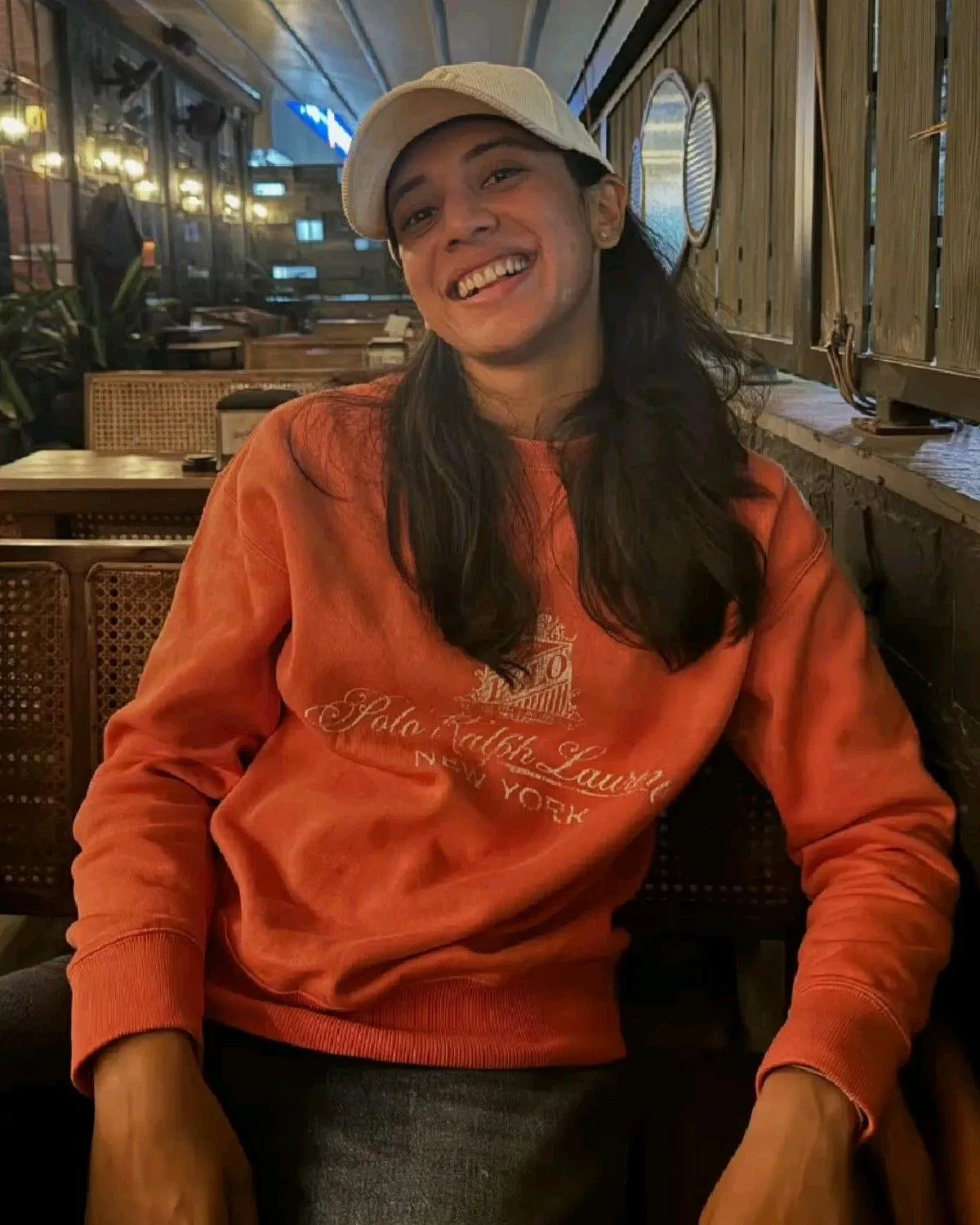 Smriti Mandhana Smiling in Relaxed Casual Wear wallpaper