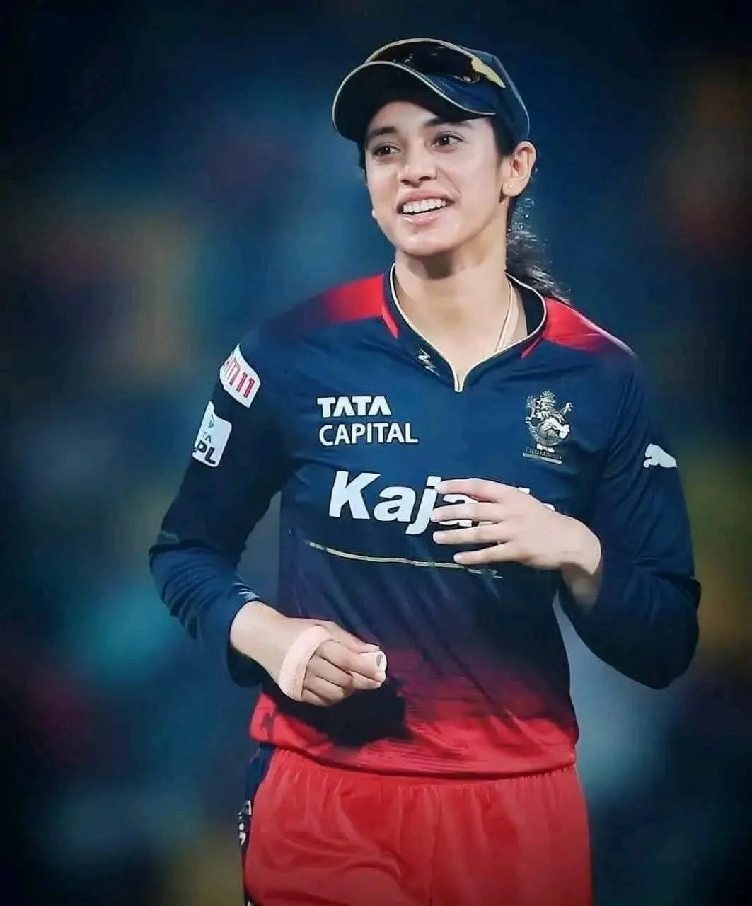 Smriti Mandhana Waving After Match in Red and Black Kit