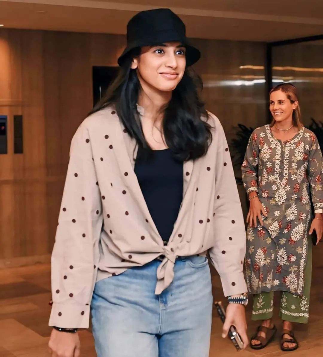 Smriti Walking Confidently Wearing Stylish Casual Outfit