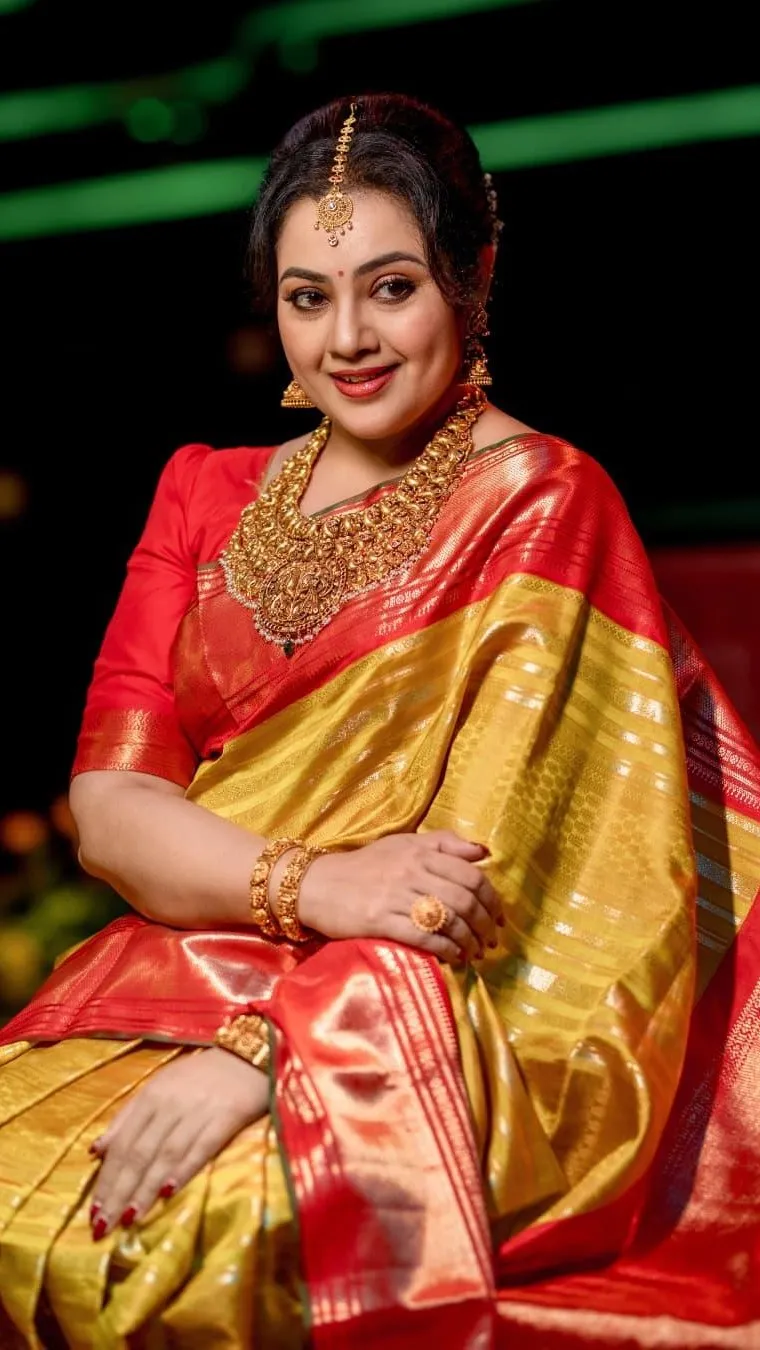 Attractive Meena in Golden Red Silk Saree Elegance Wallpaper