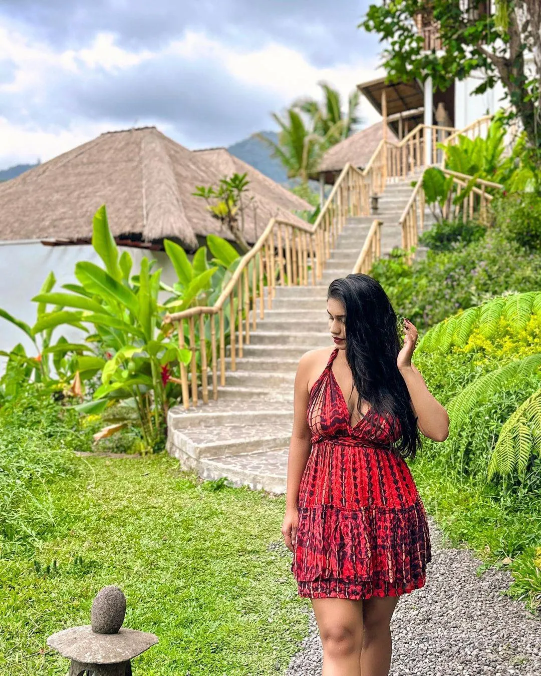 Attractive Pratika Sood in Red Saree Outdoor Shoot Wallpaper