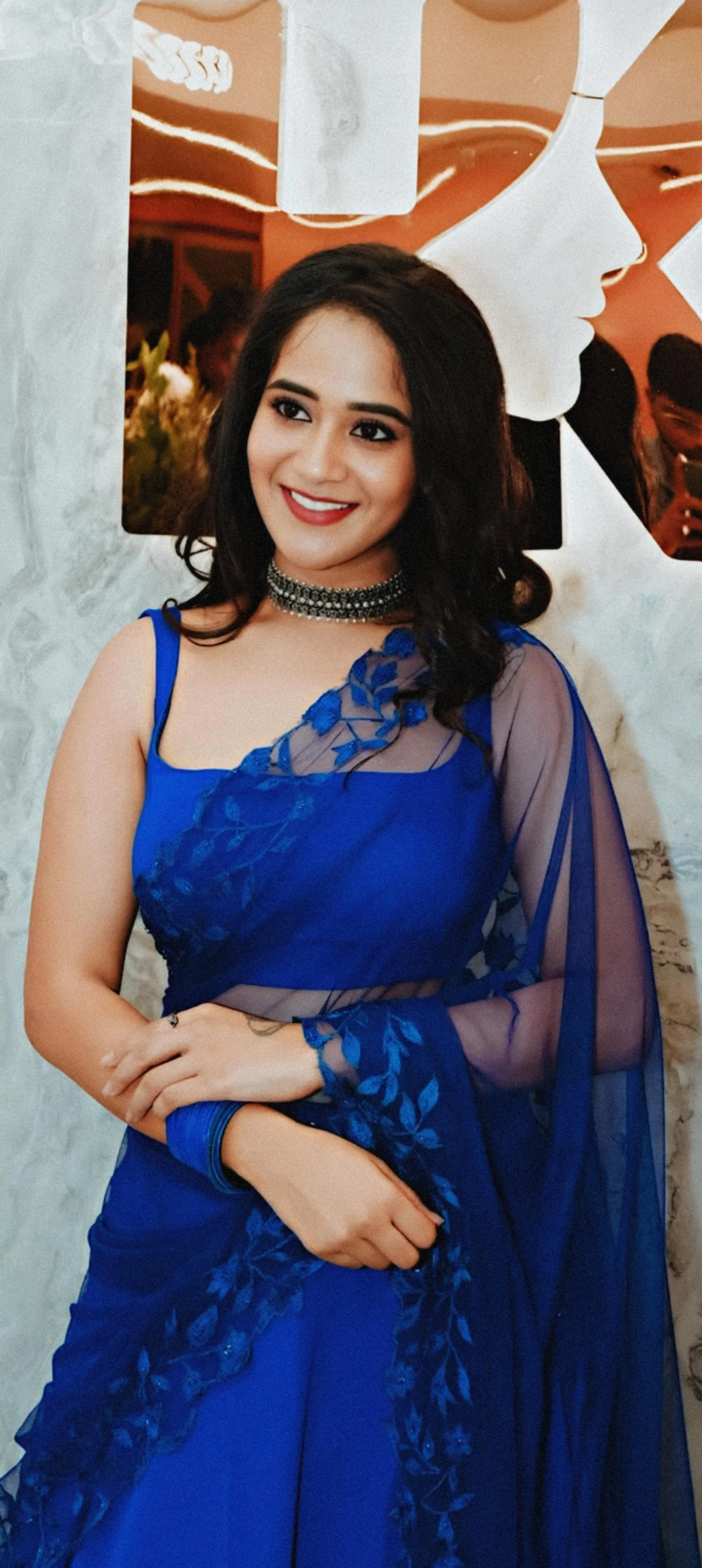 Attractive Priyanka Jawalkar in Blue Saree Elegant Portrait