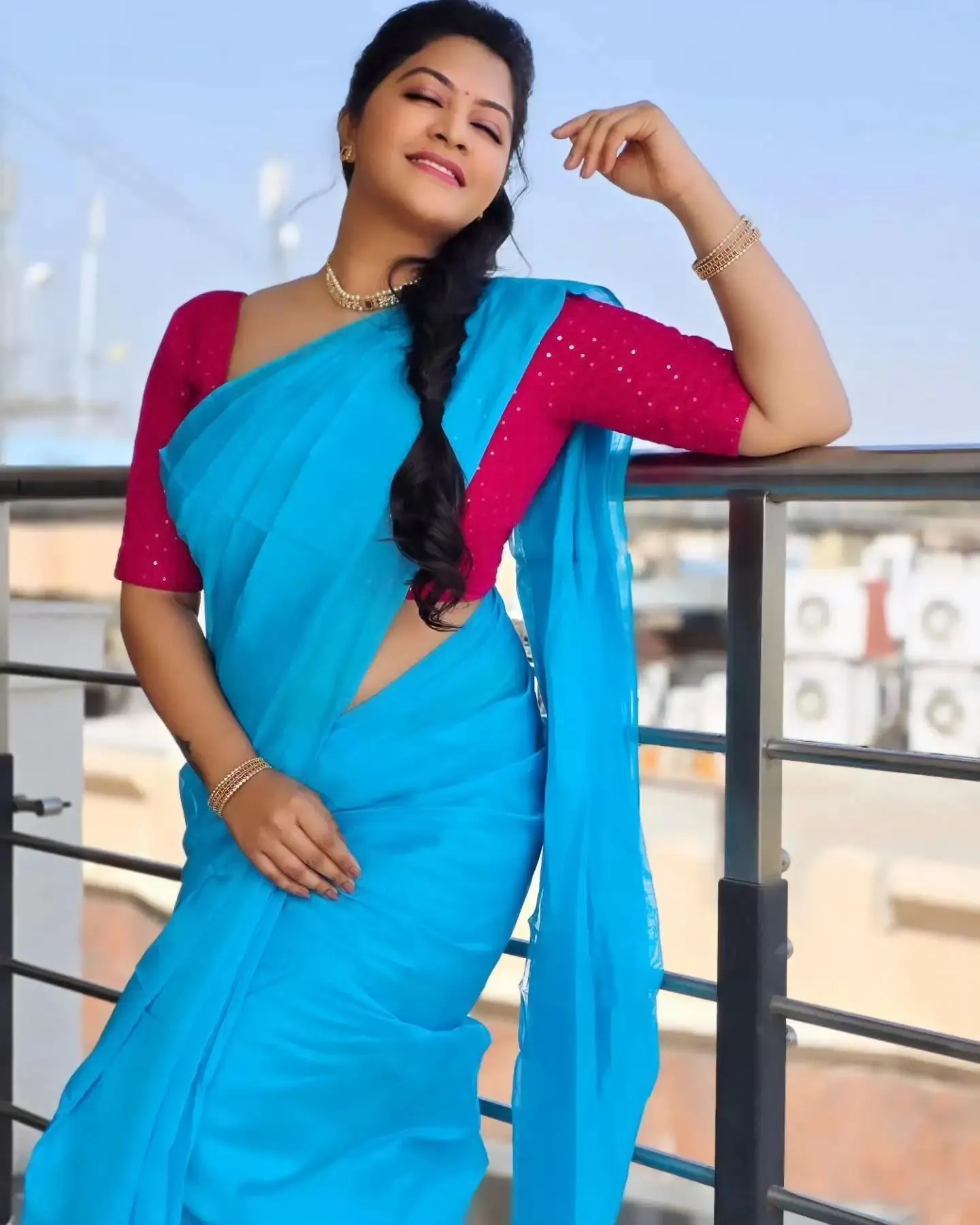 Attractive Rachitha Mahalakshmi Glowing in Bright Blue Saree