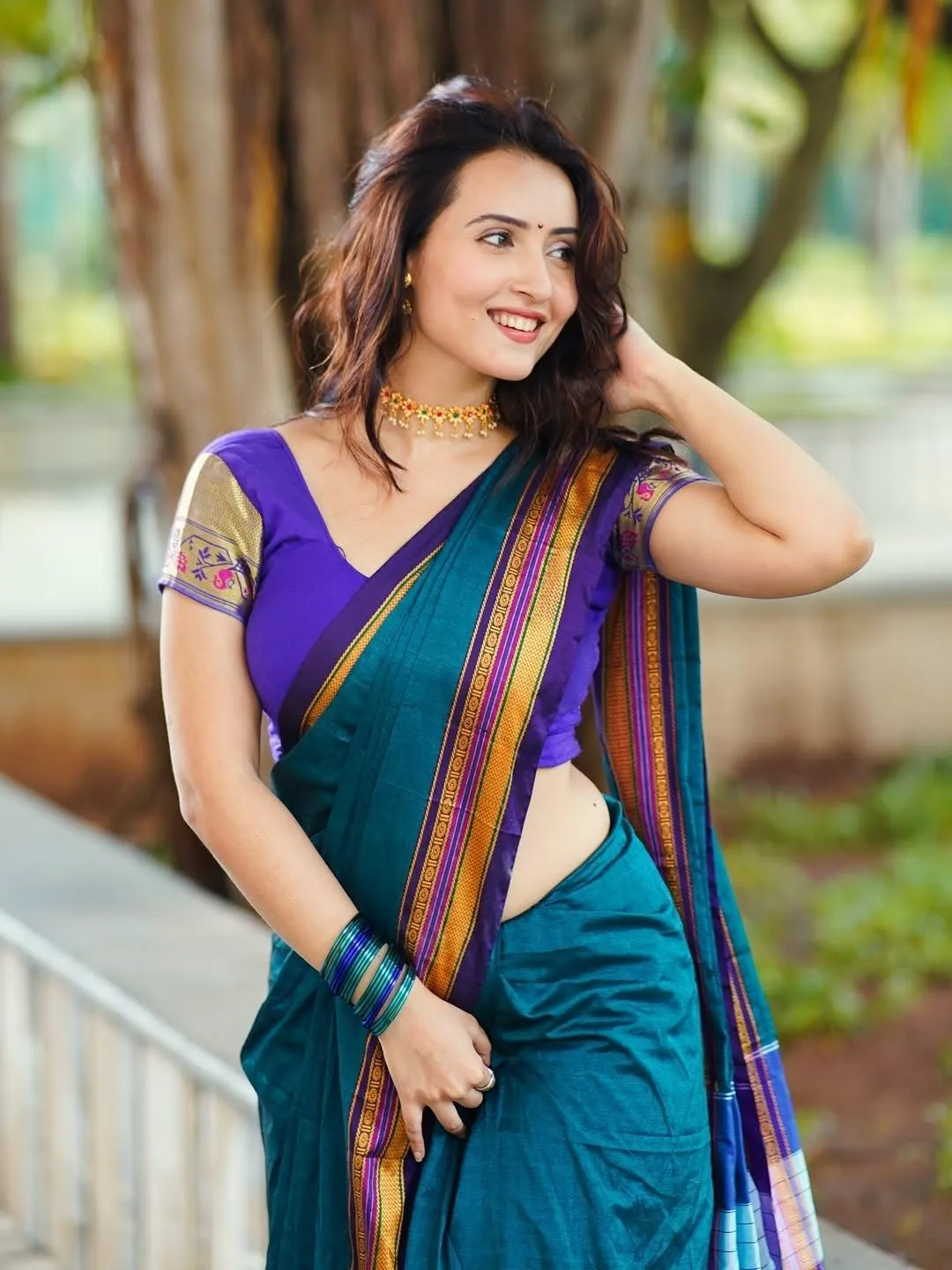 Attractive Varsha Rekhate Glowing Bright in Royal Blue Saree