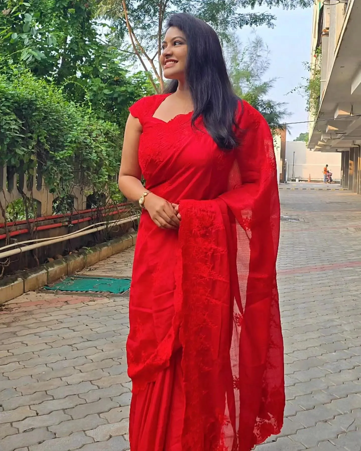 Beautiful Rachitha Mahalakshmi in Red Saree Classic Picture