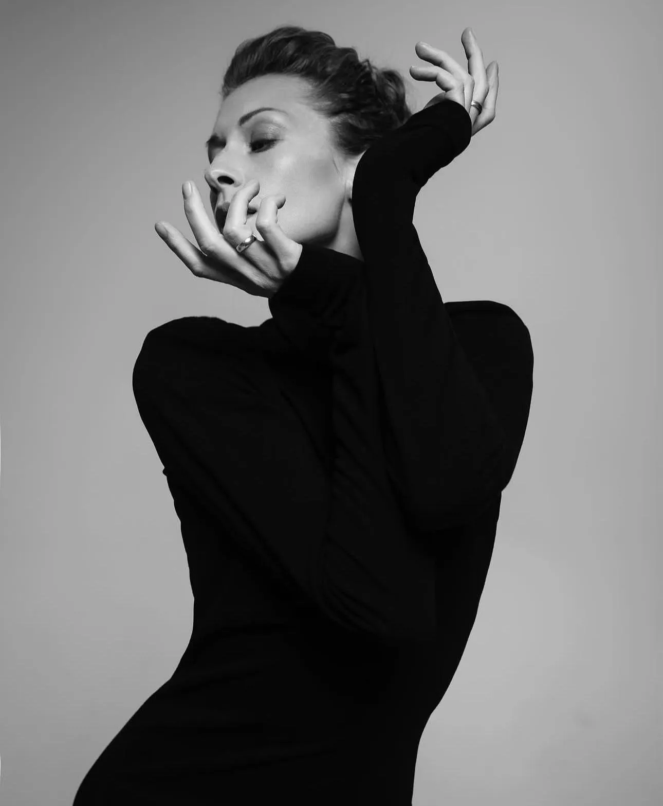 Black and White Fashion Portrait of Elegant Confident Woman