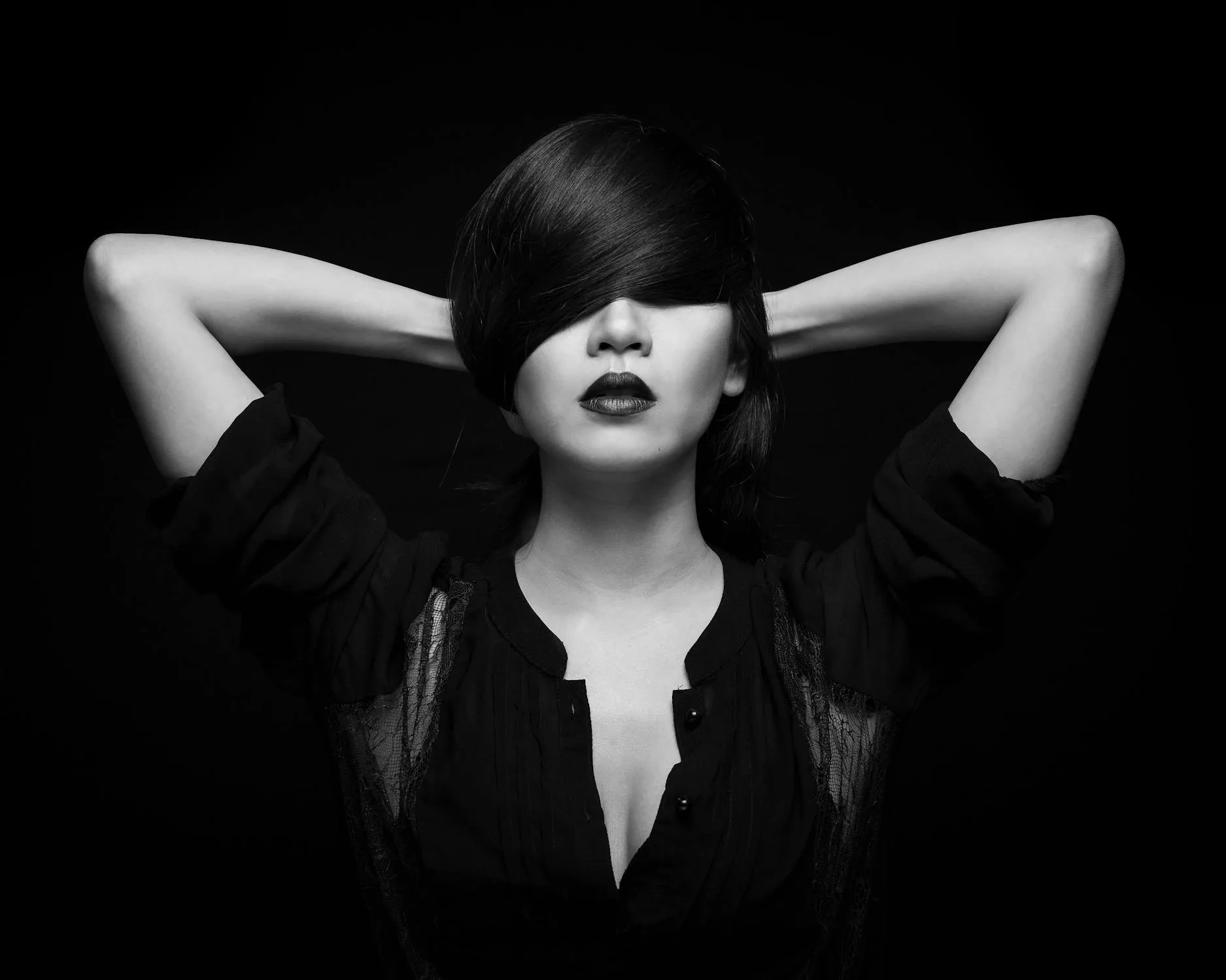 Black and White Portrait of a Woman Model with Closed Eyes