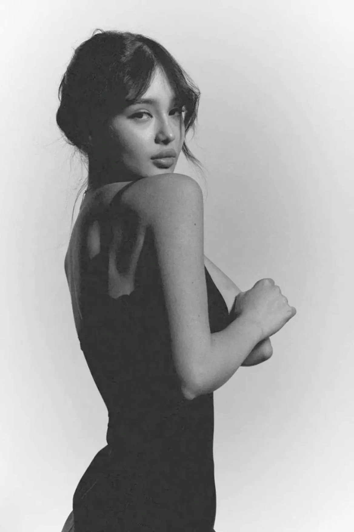 Black and White Portrait of a Woman with a Short Hairstyle