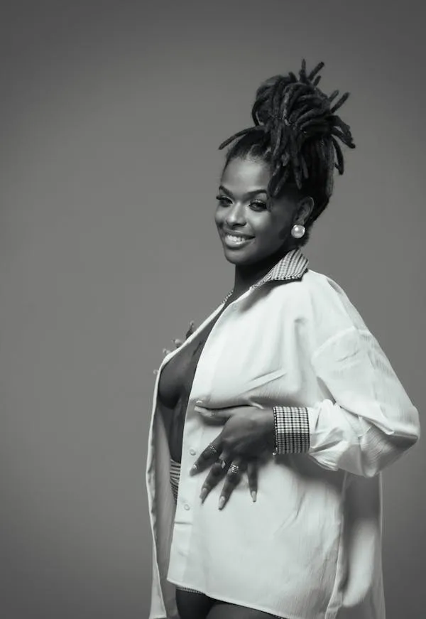 Black and White Portrait of a Woman Smiling Peacefully Image