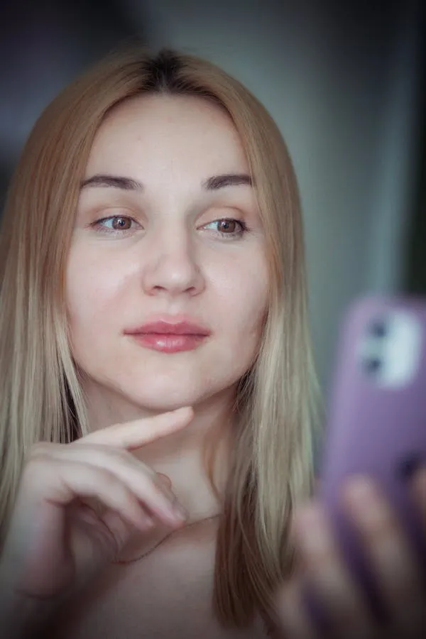 Blonde Woman Holding Phone Looking Thoughtfully Wallpaper