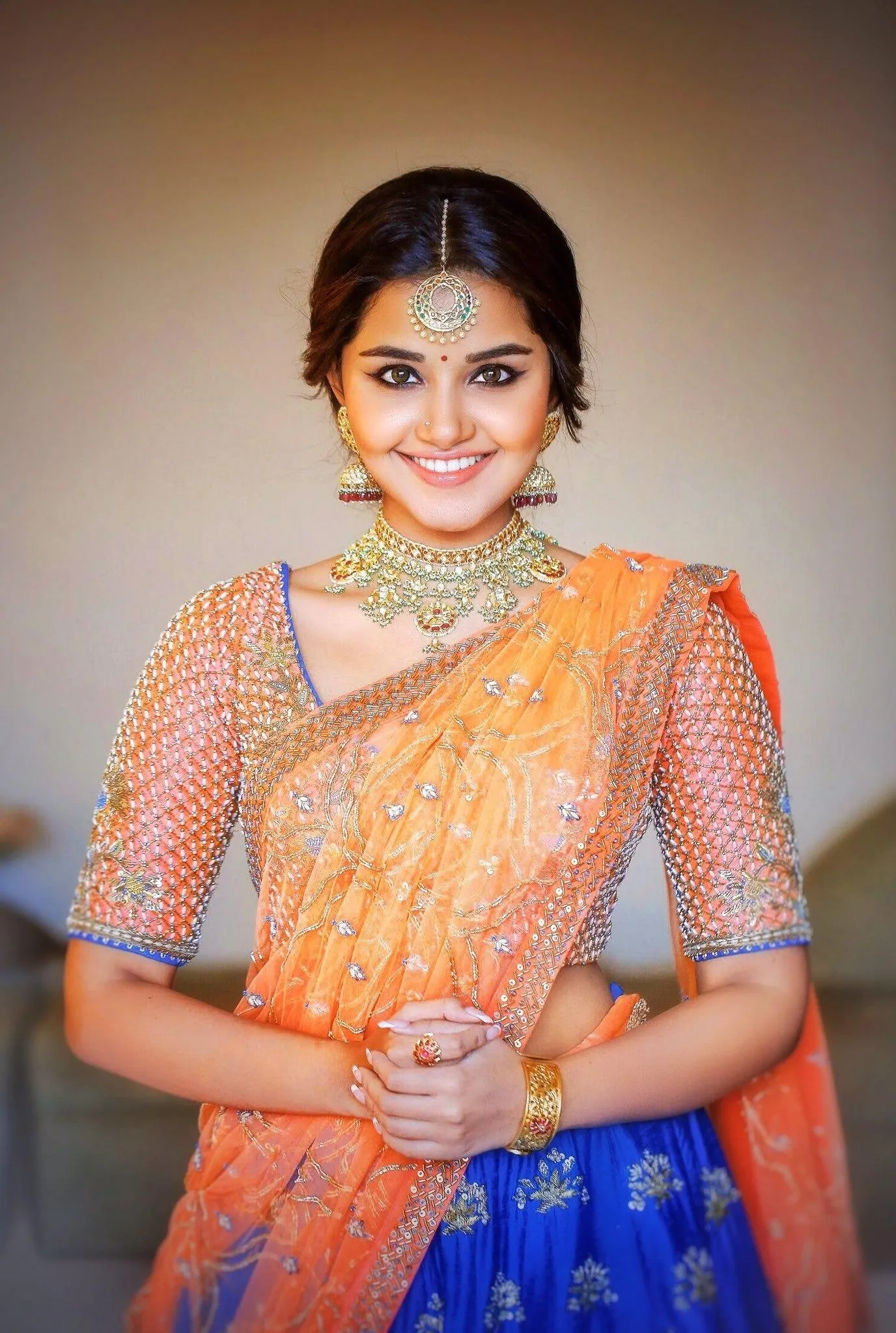Charming Anupama Parameswaran in Orange Saree Traditional