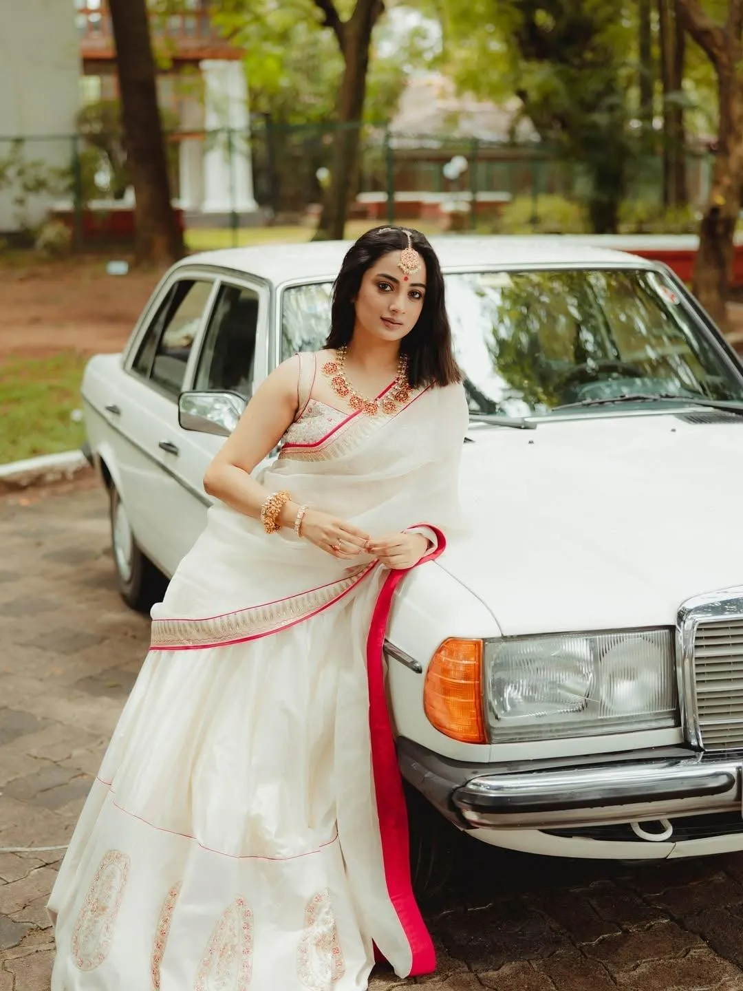 Charming Namitha Pramod in White Saree Radiating Grace