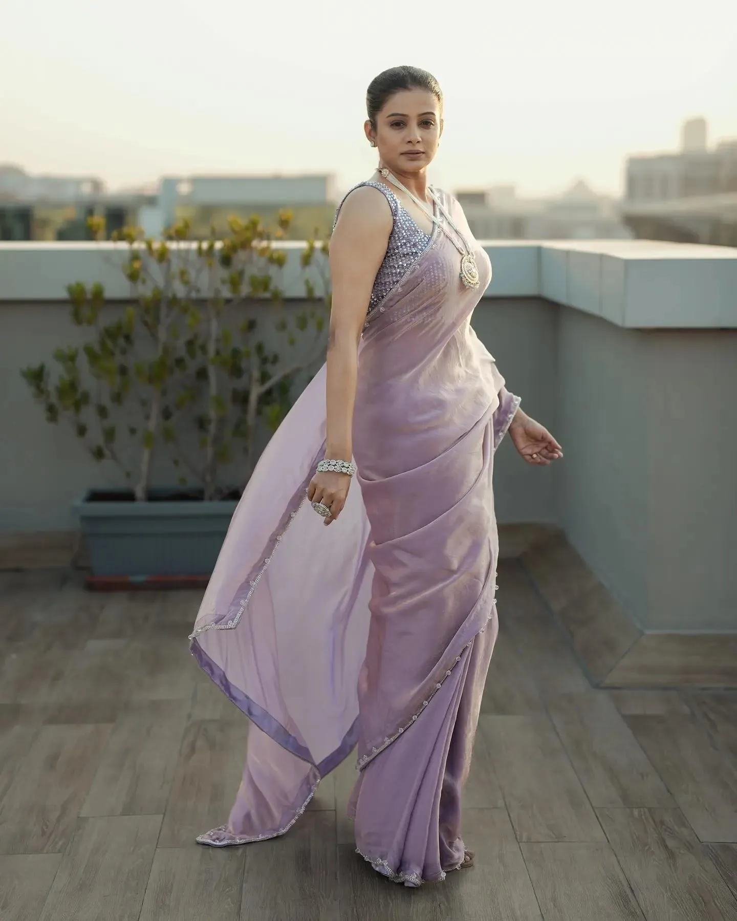 Charming Priyamani in Lavender Saree Showcasing Pure Grace