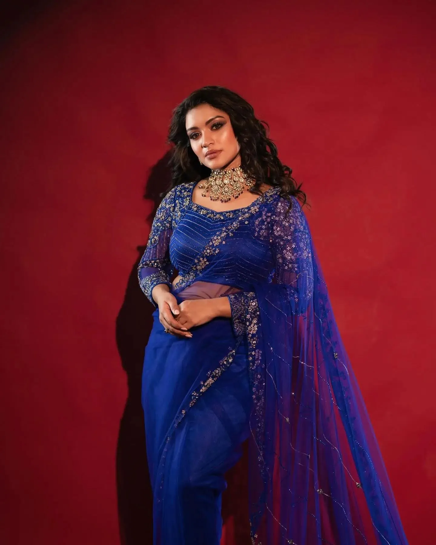 Charming Shabana Shajahan in Blue Saree Radiating Beauty