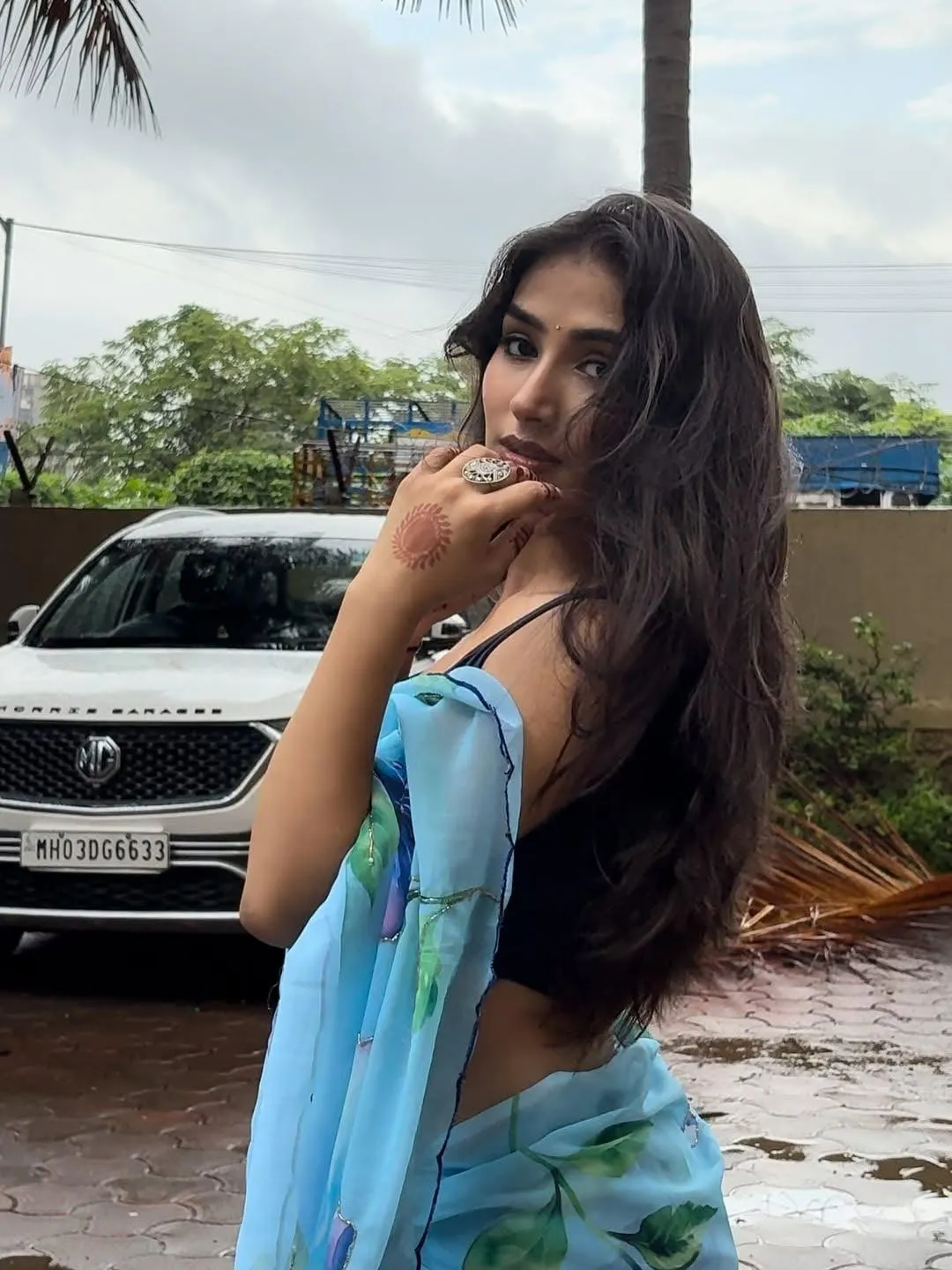 Charming Varsha Rekhate in Light Blue Saree with Grace