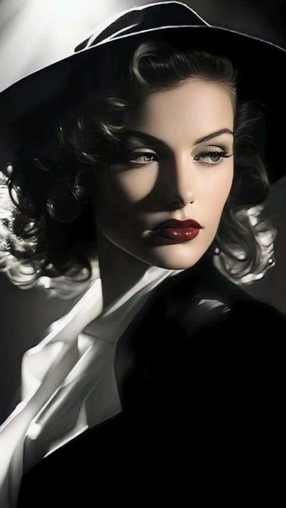 Classic Black and White Portrait of a Glamorous Vintage Lady