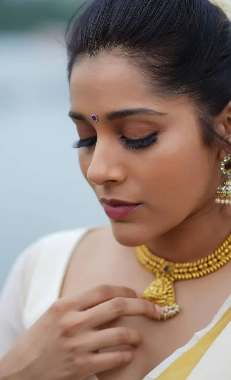 Close up image of Rashmi Gautam wearing a Nerial saree