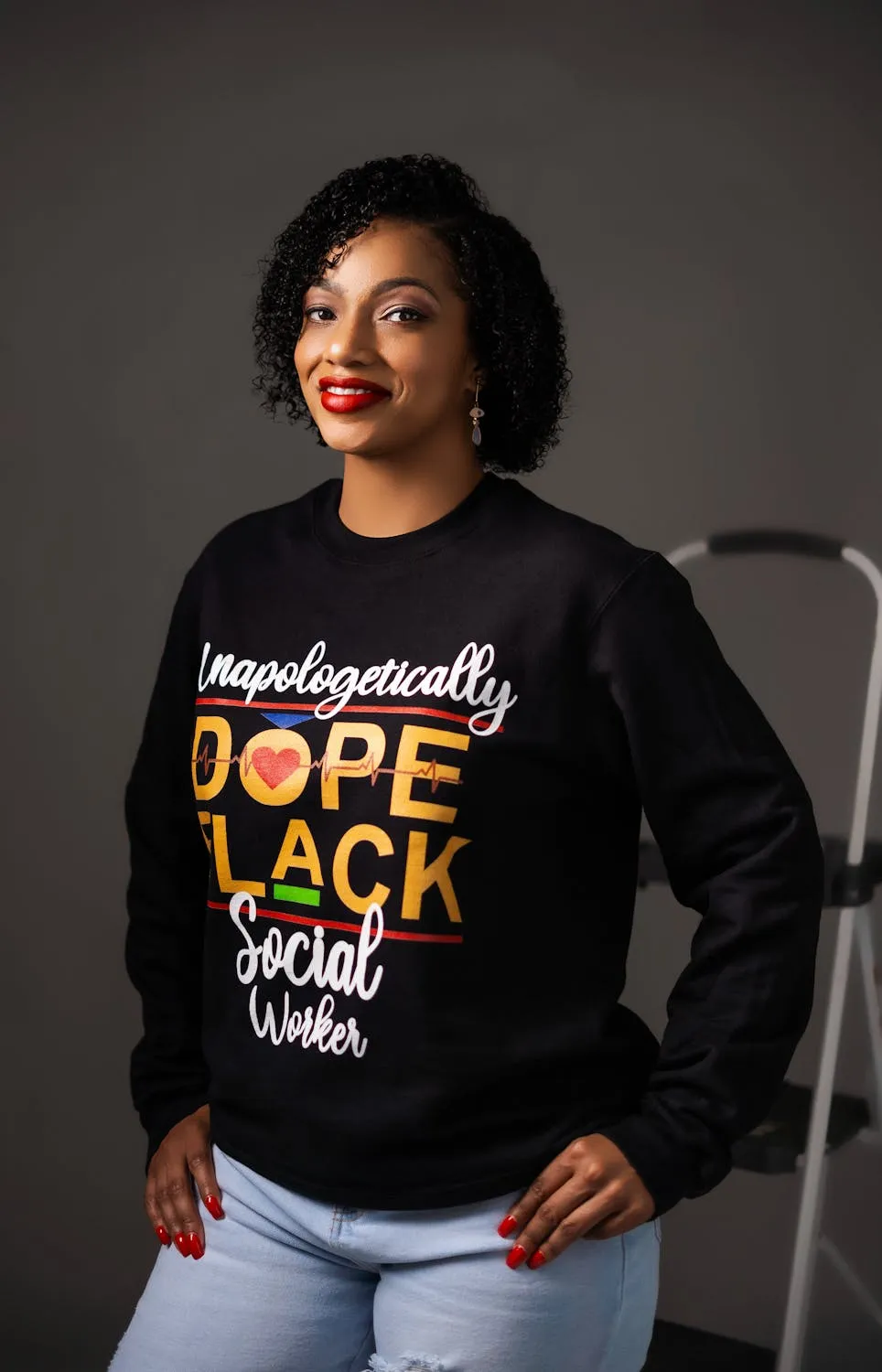 Confident Woman Wearing Social Justice Statement Sweatshirt