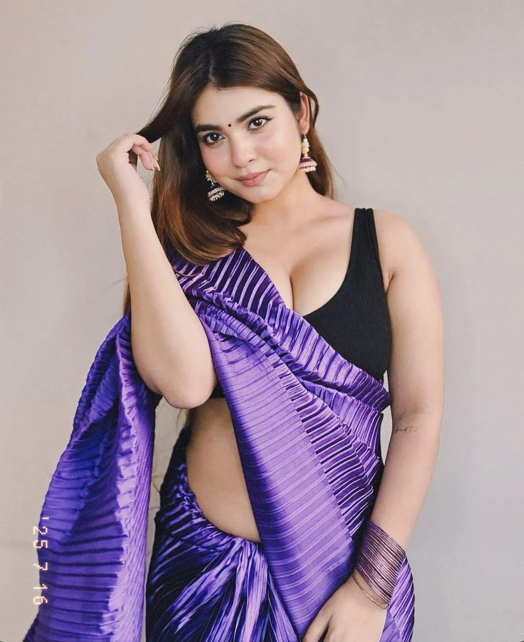 Gorgeous Kanak Mishra in Purple Saree Showcasing Beauty