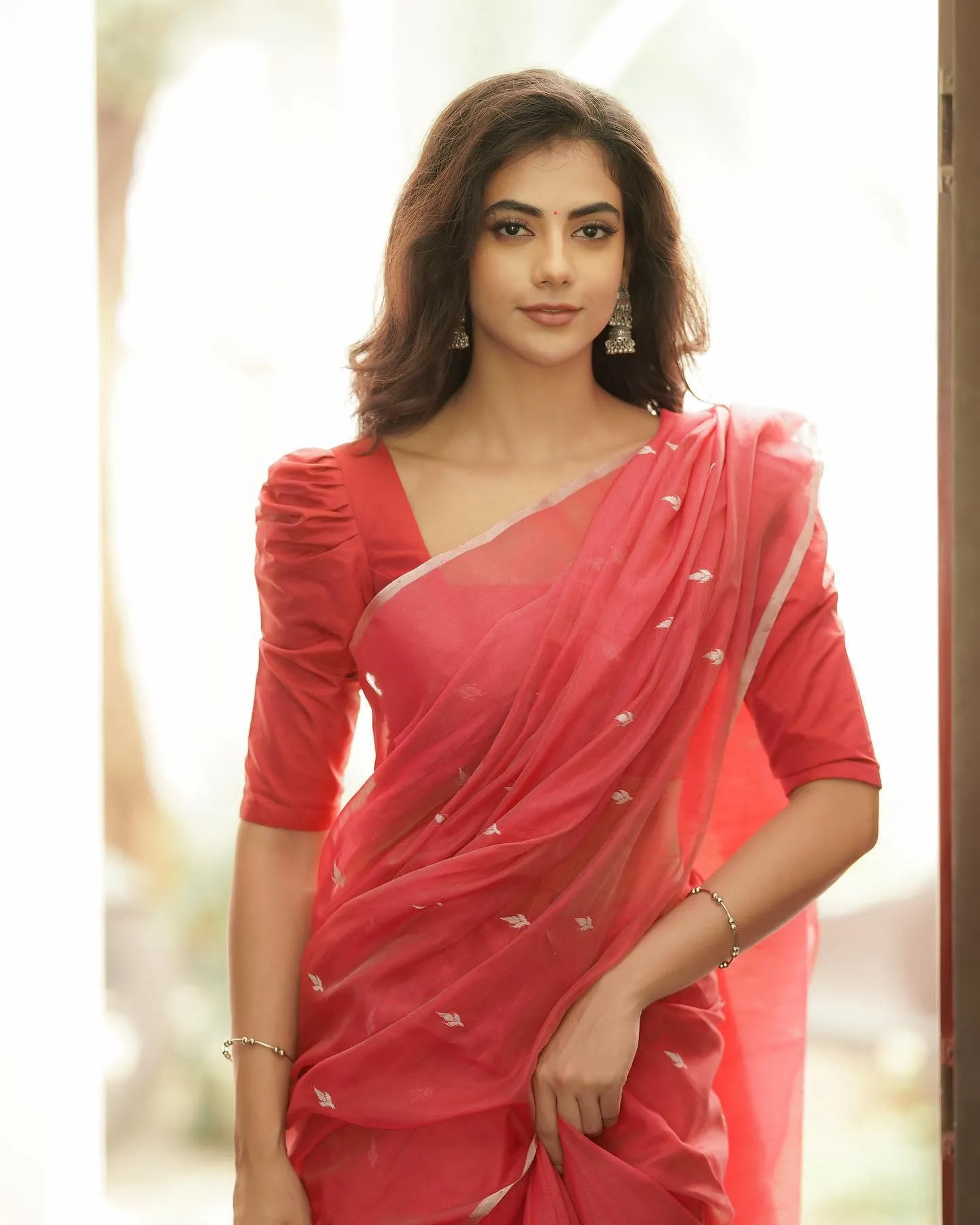 Gorgeous Malina in Red Saree Radiating Graceful Beauty