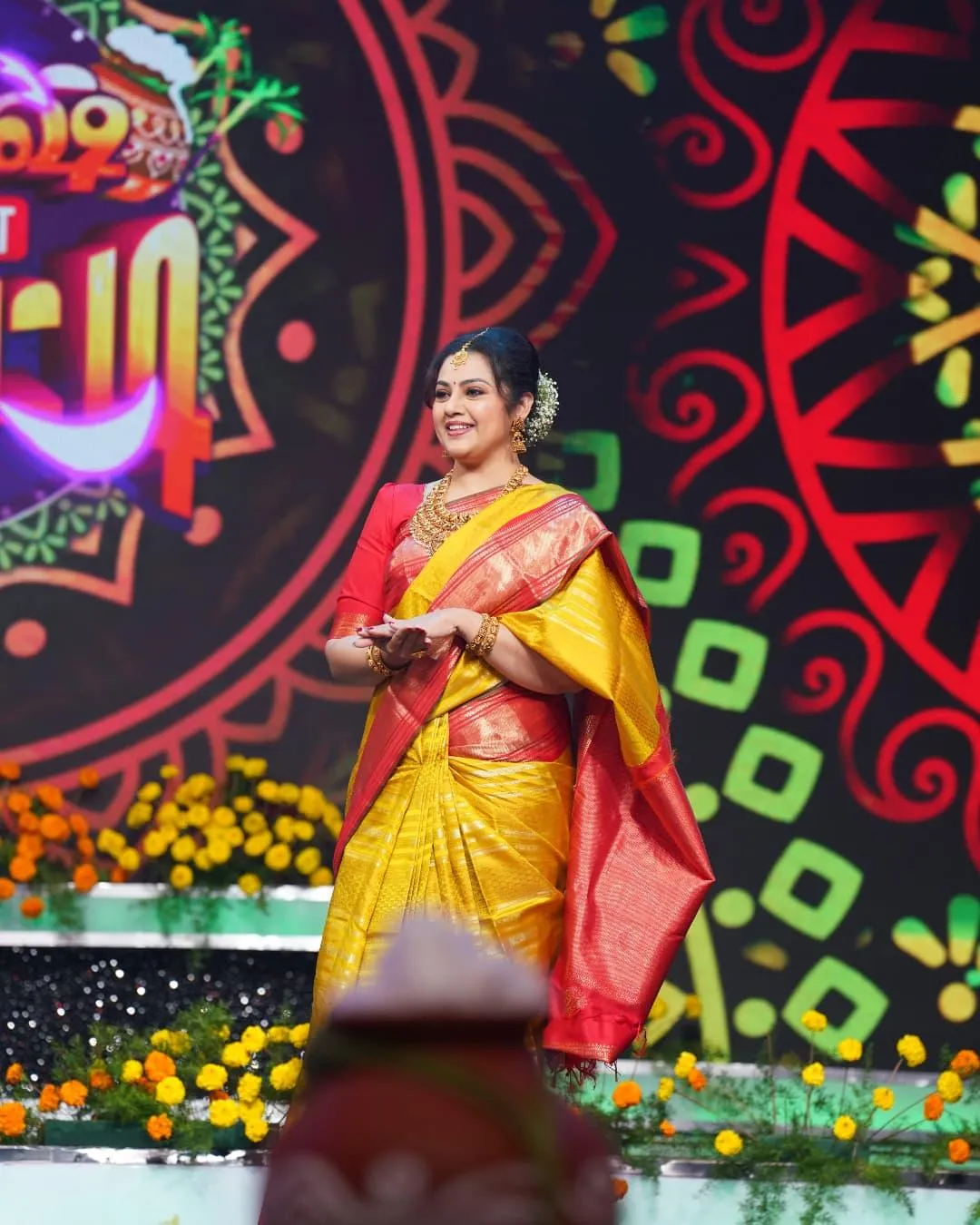Gorgeous Meena in Red Saree with Elegant Cultural Style