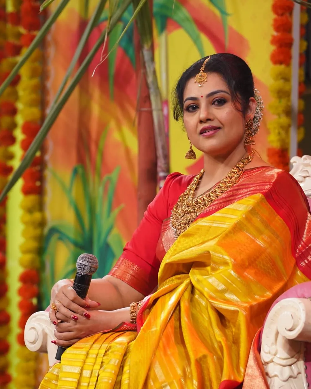 Gorgeous Meena in Yellow Red Saree Radiating Timeless Grace
