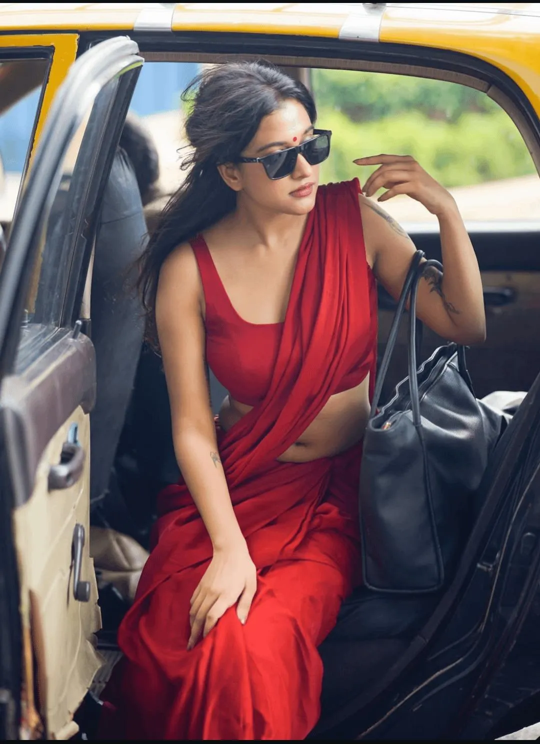 Gorgeous Nimrit Kaur Ahluwalia Stunning Bright in Red Saree
