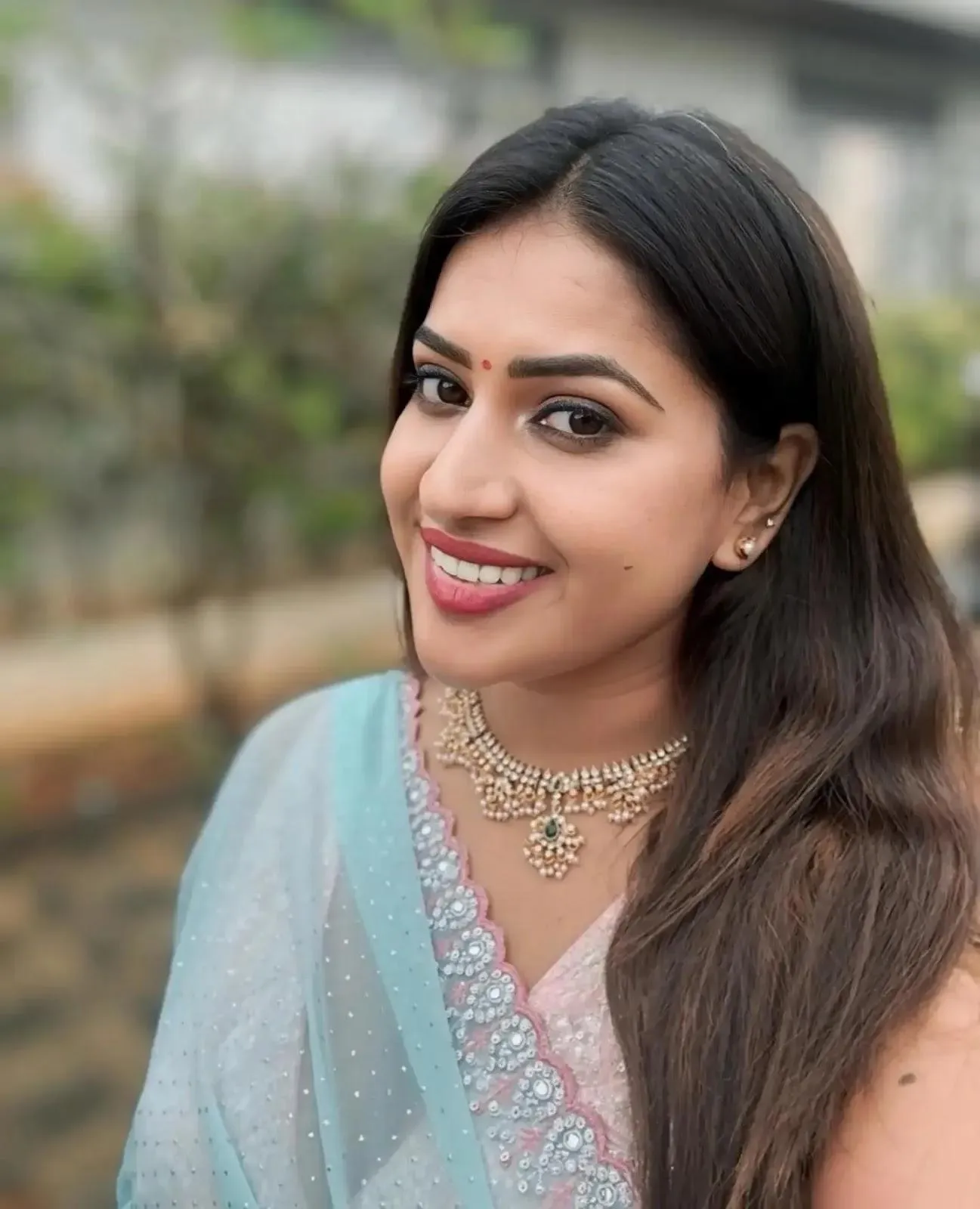 Gorgeous Nithya Raj in White Saree with Bright Smile Picture