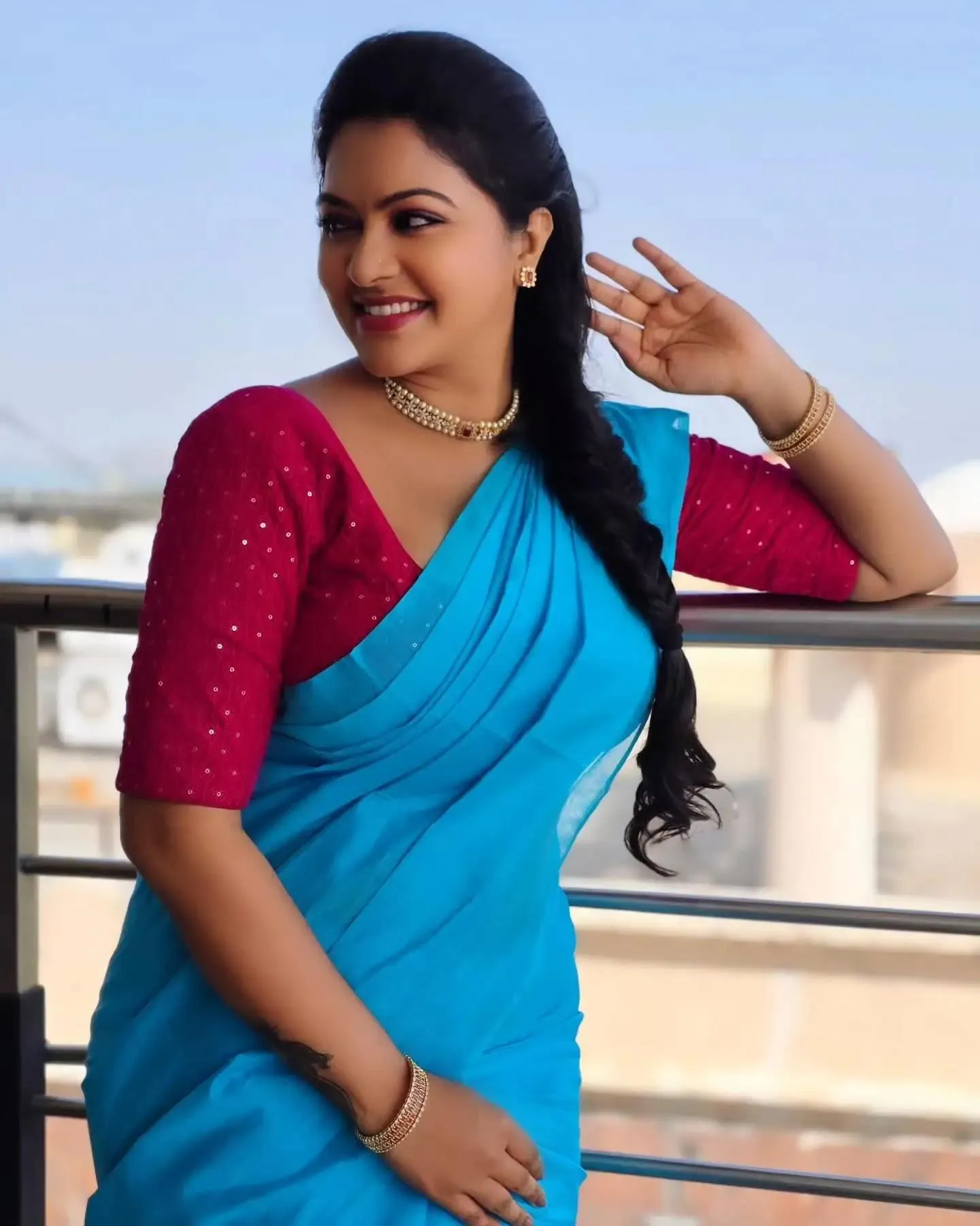 Hot Rachitha Mahalakshmi in Elegant Blue Saree Style Picture