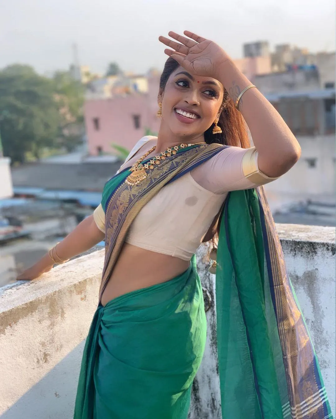 Hottie Srinikha in Green Saree with Stylish Elegance