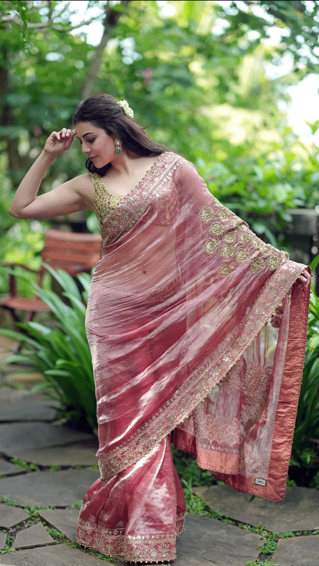 Kajal Aggarwal in Pink Saree Posing with Natural Charm
