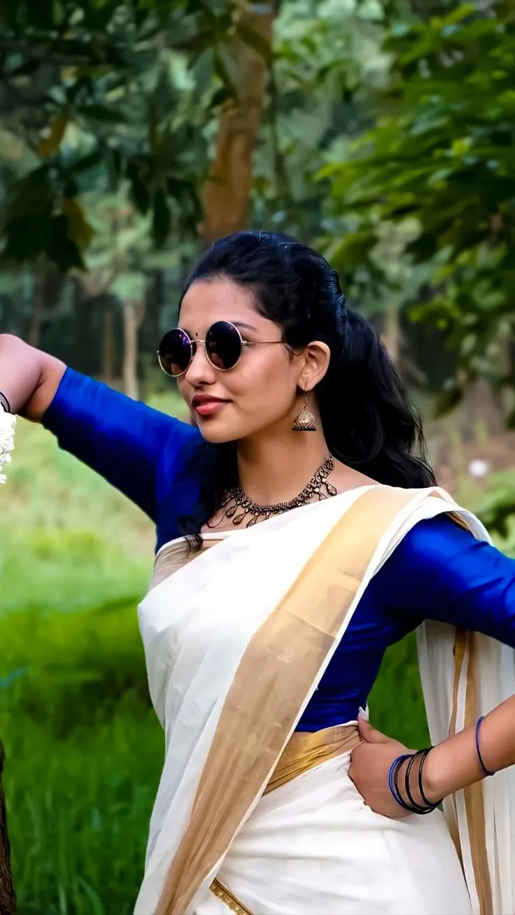 Mamitha Baiju in a Kerala saree with black sunglasses image