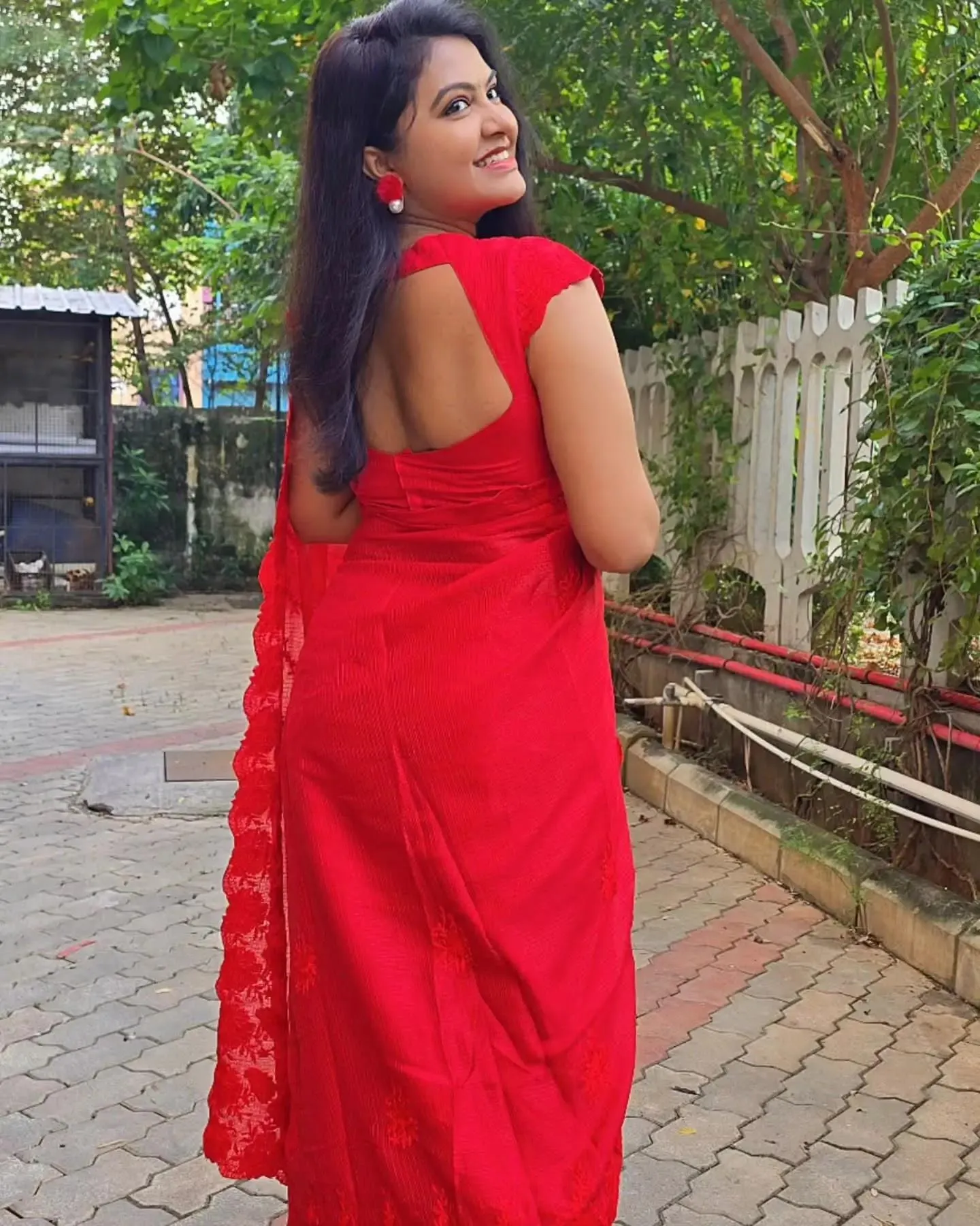 Rachitha Mahalakshmi in Red Saree Posing Gracefully Image
