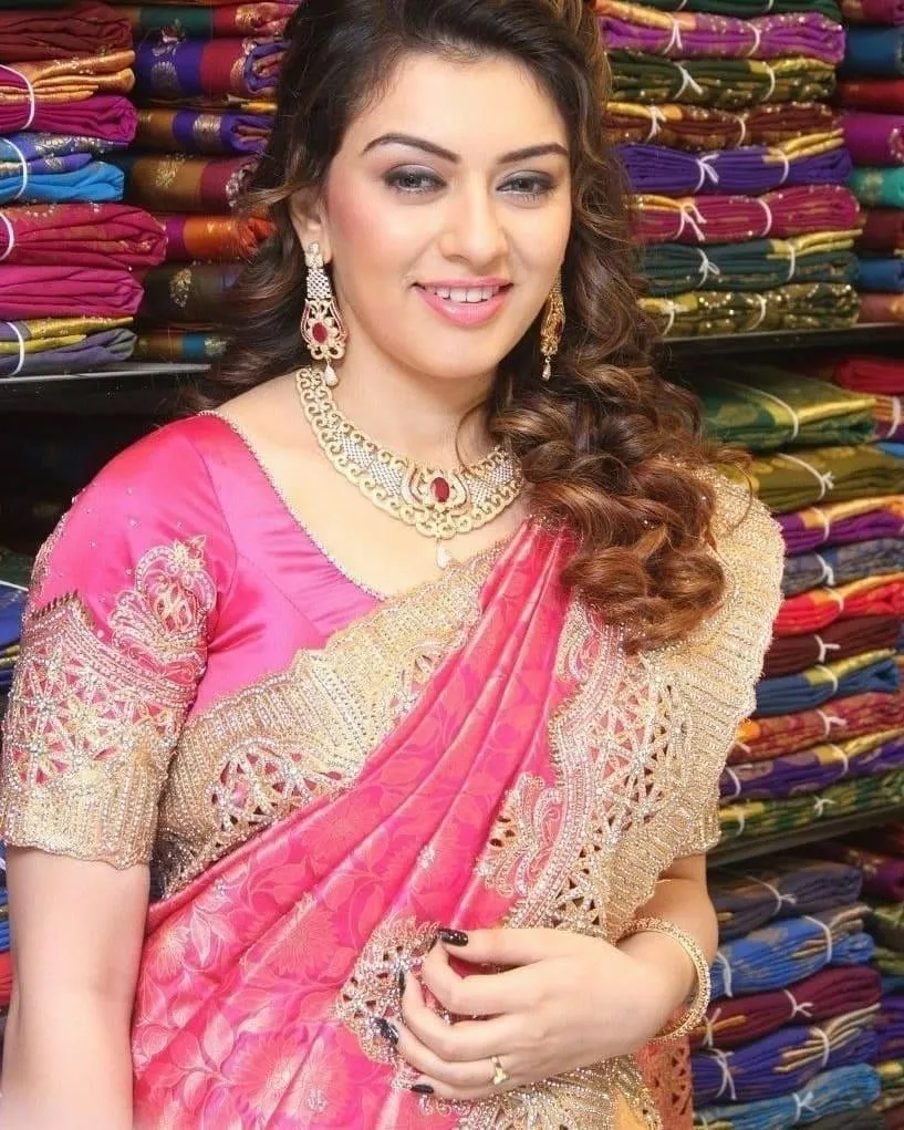 Sensual Hansika Motwani in Pink Saree with Timeless Beauty