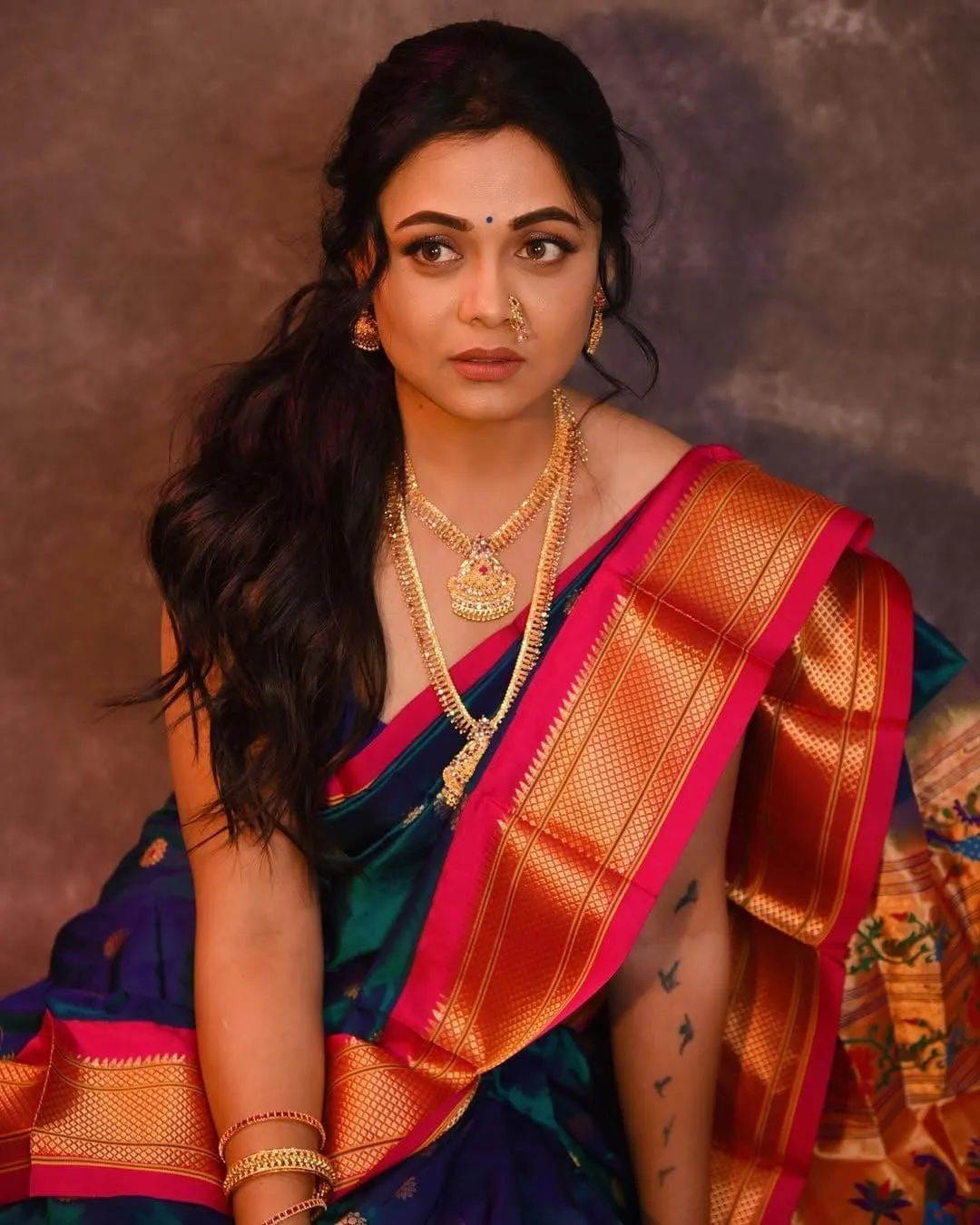 Sensual Prarthana Behere in Silk Saree Creating Royal Look