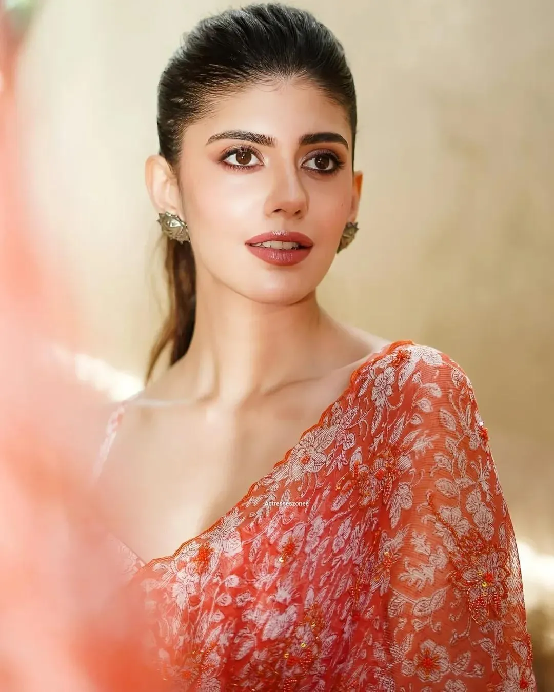 Sensual Sanjana Sanghi in Orange Saree Radiating Pure Beauty