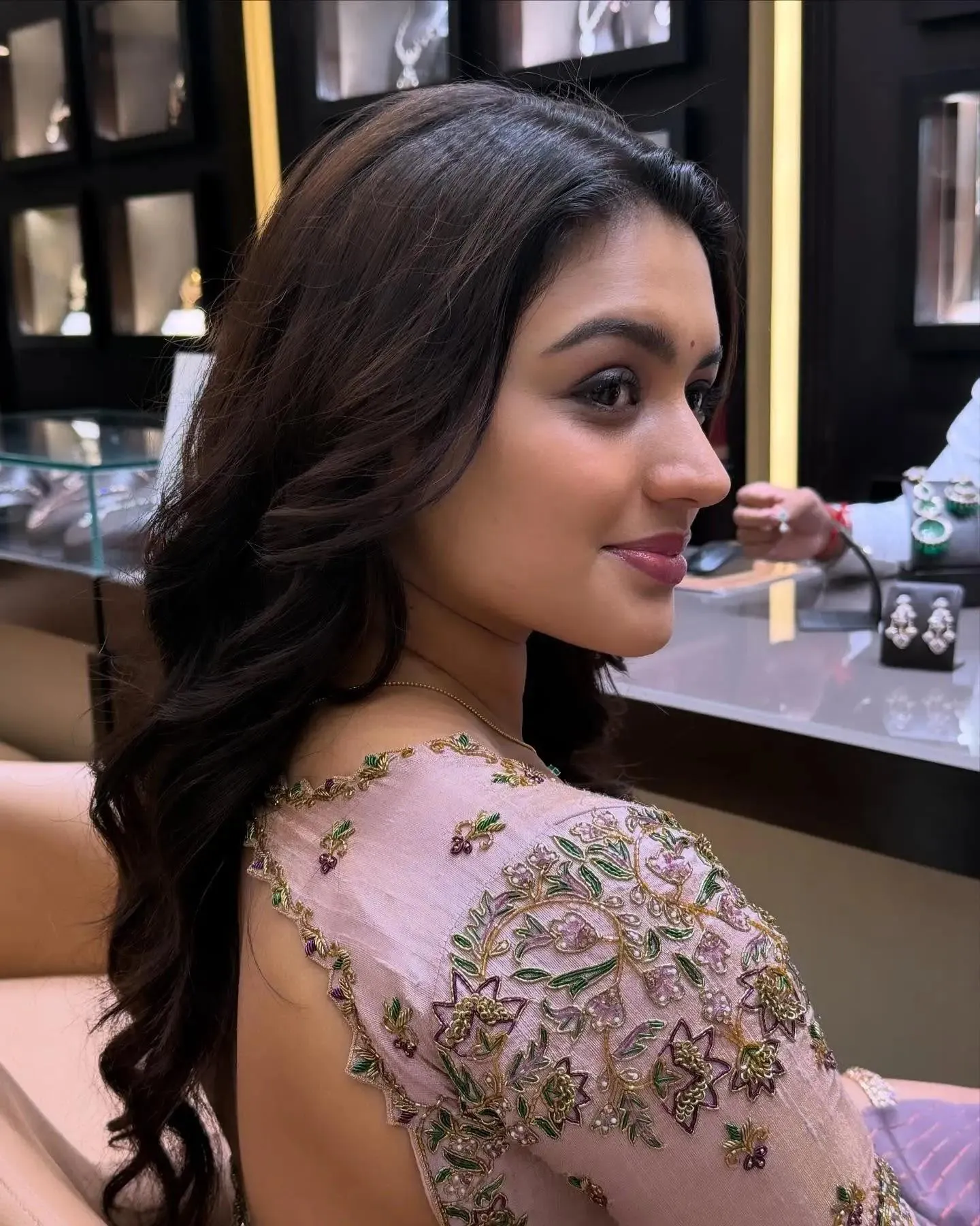 Shabana Shajahan in Beige Saree Posing with Elegance Image